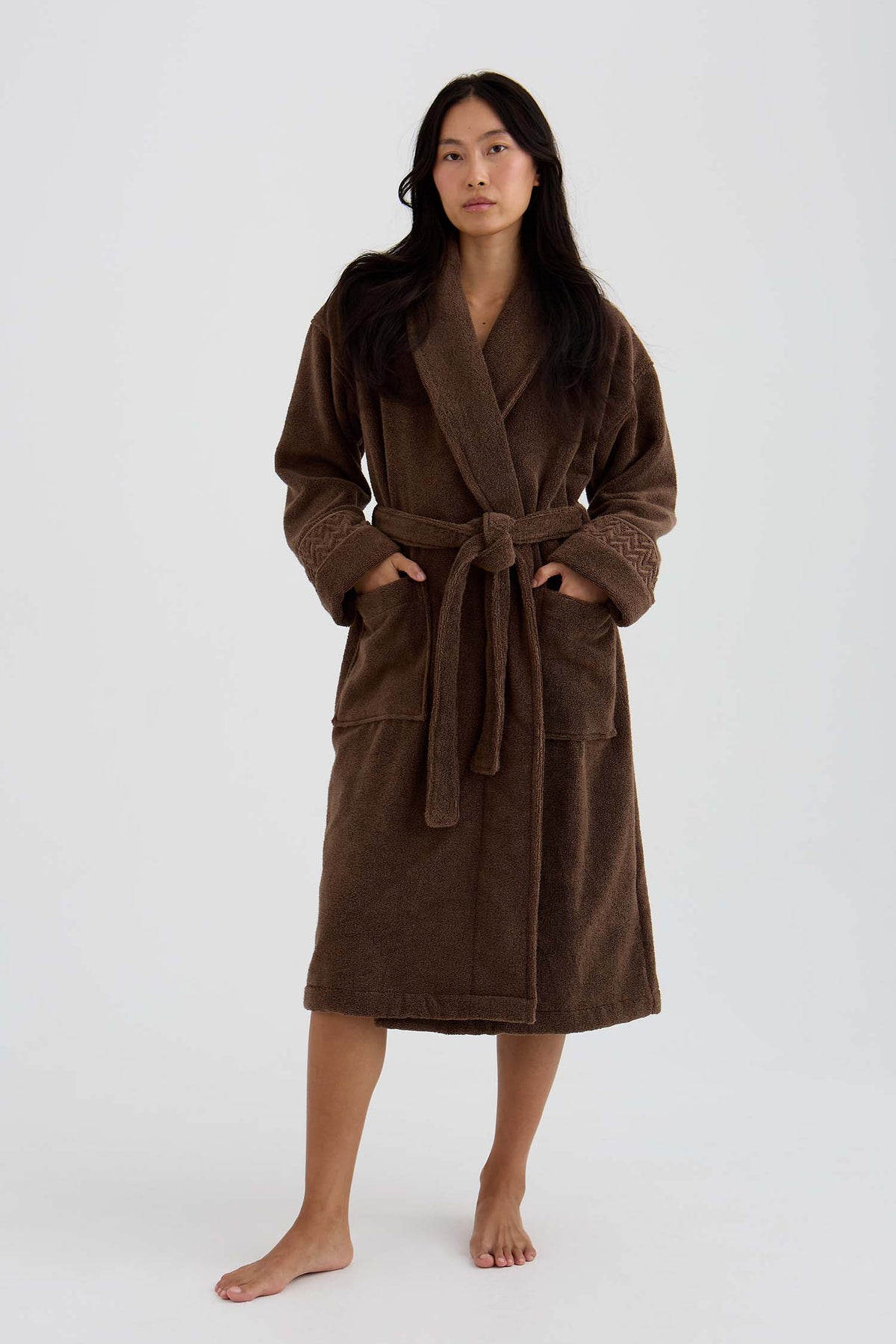 Bamboo Towelling Robe In Mocha