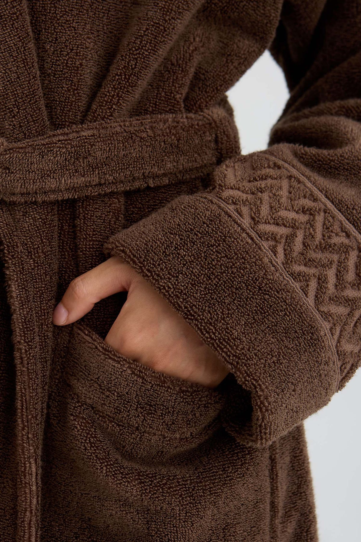 Bamboo Towelling Robe In Mocha