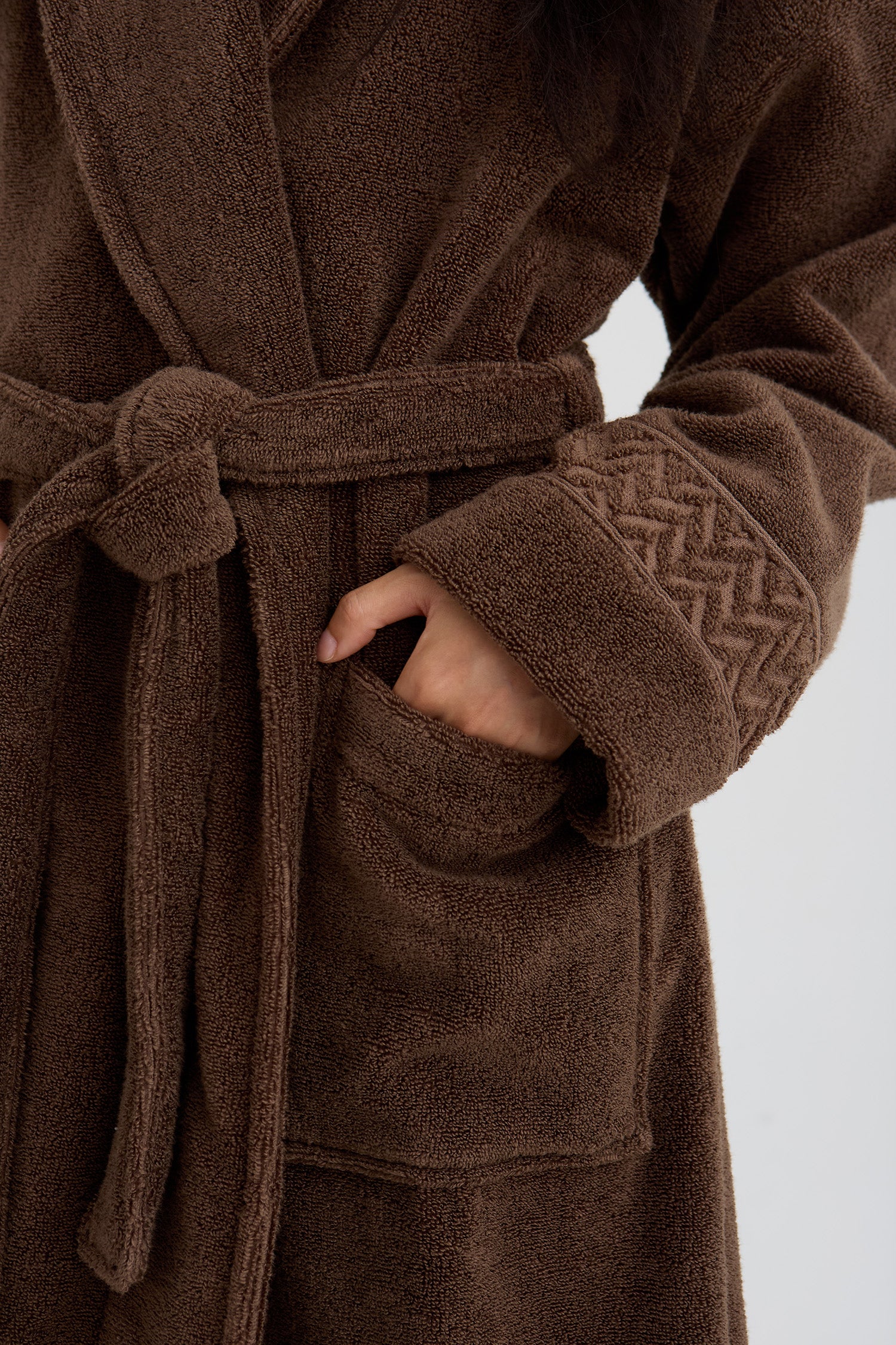 Bamboo Towelling Robe In Mocha