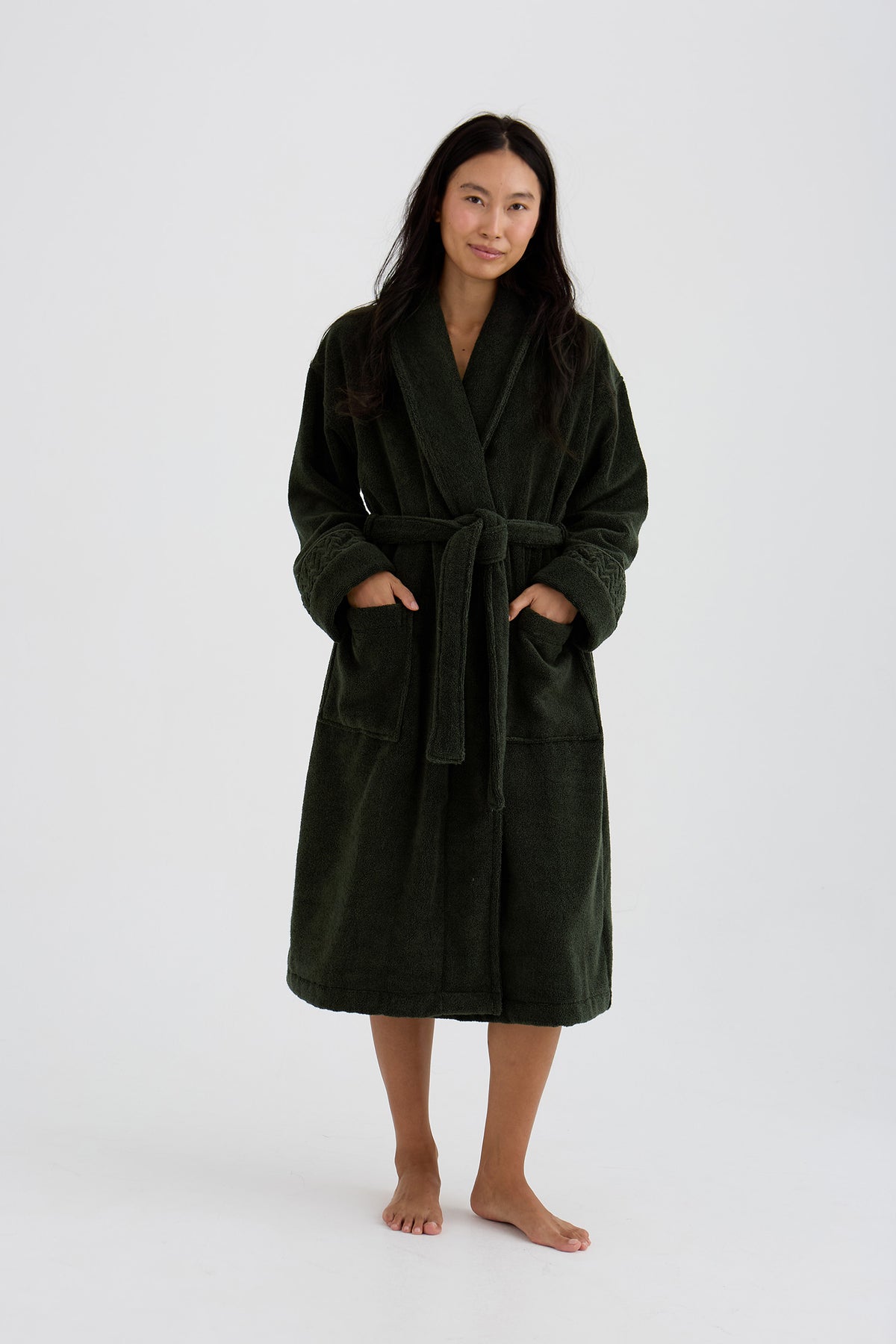 Bamboo Towelling Robe In Olive