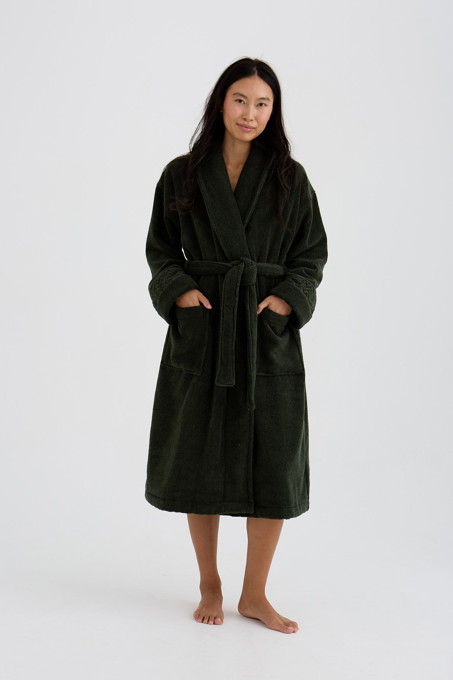 Bamboo Towelling Robe In Olive