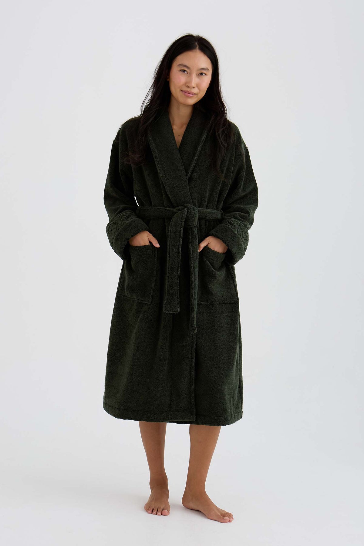 Bamboo Towelling Robe In Olive