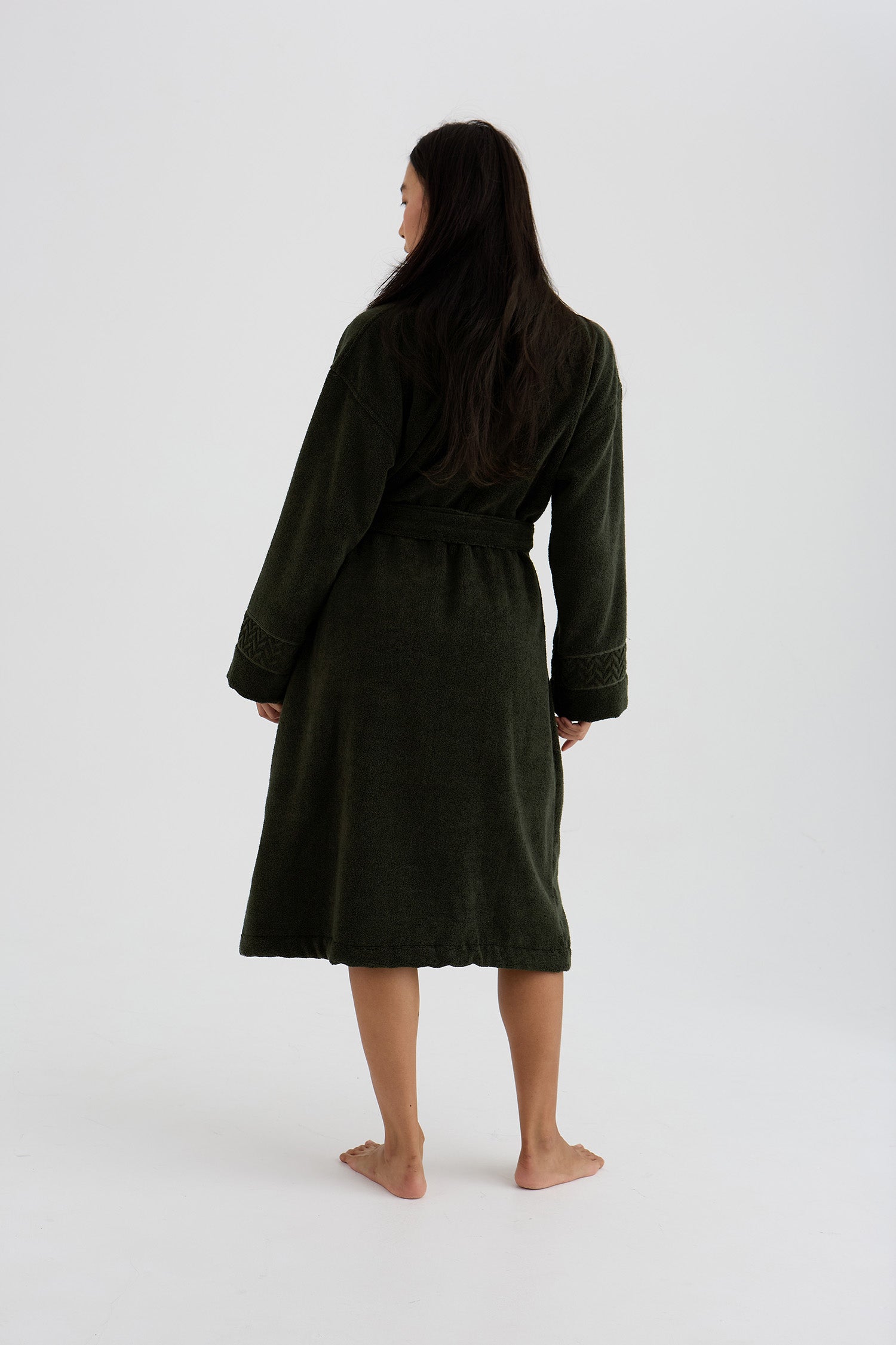 Bamboo Towelling Robe In Olive
