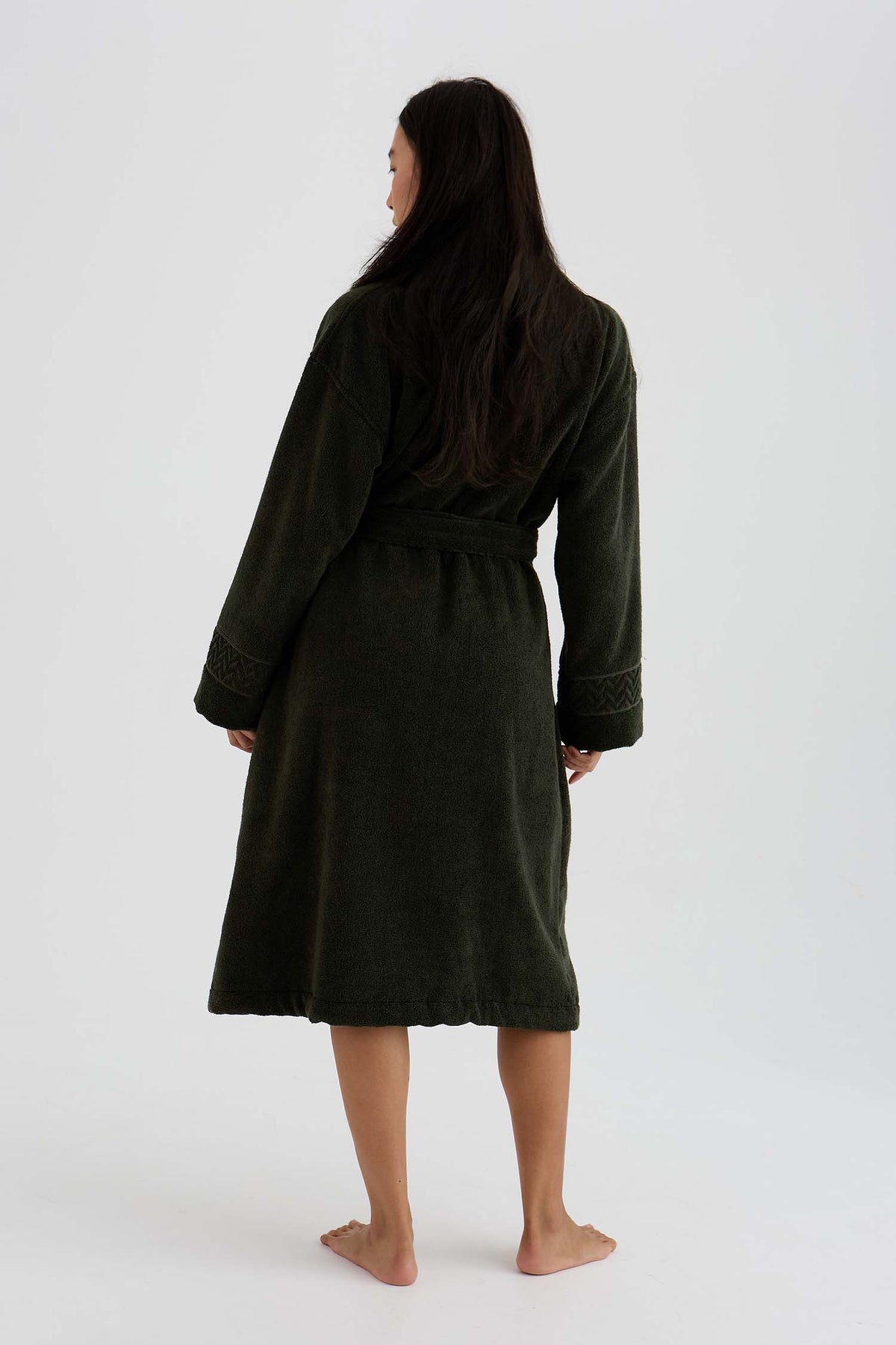 Bamboo Towelling Robe In Olive