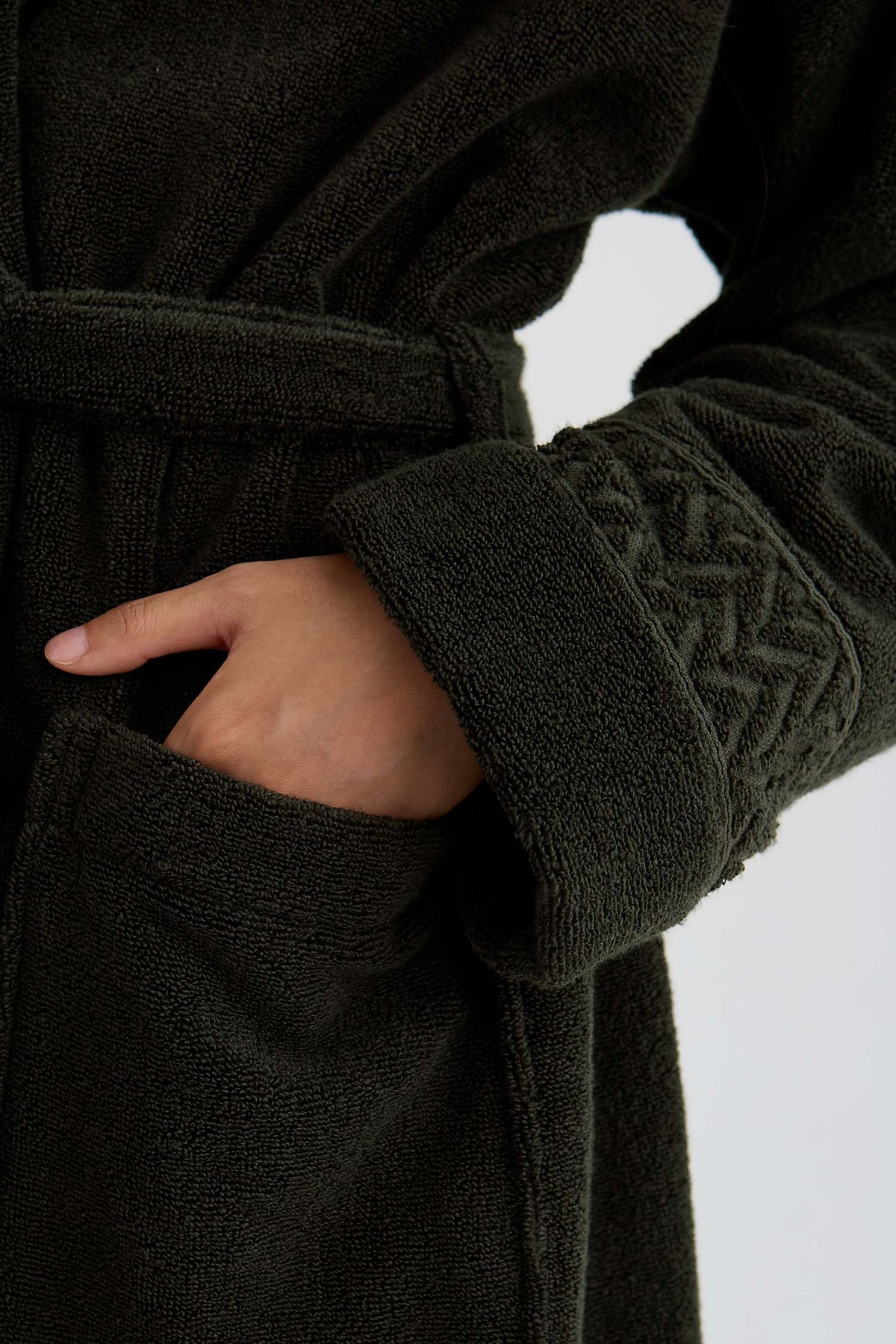 Bamboo Towelling Robe In Olive