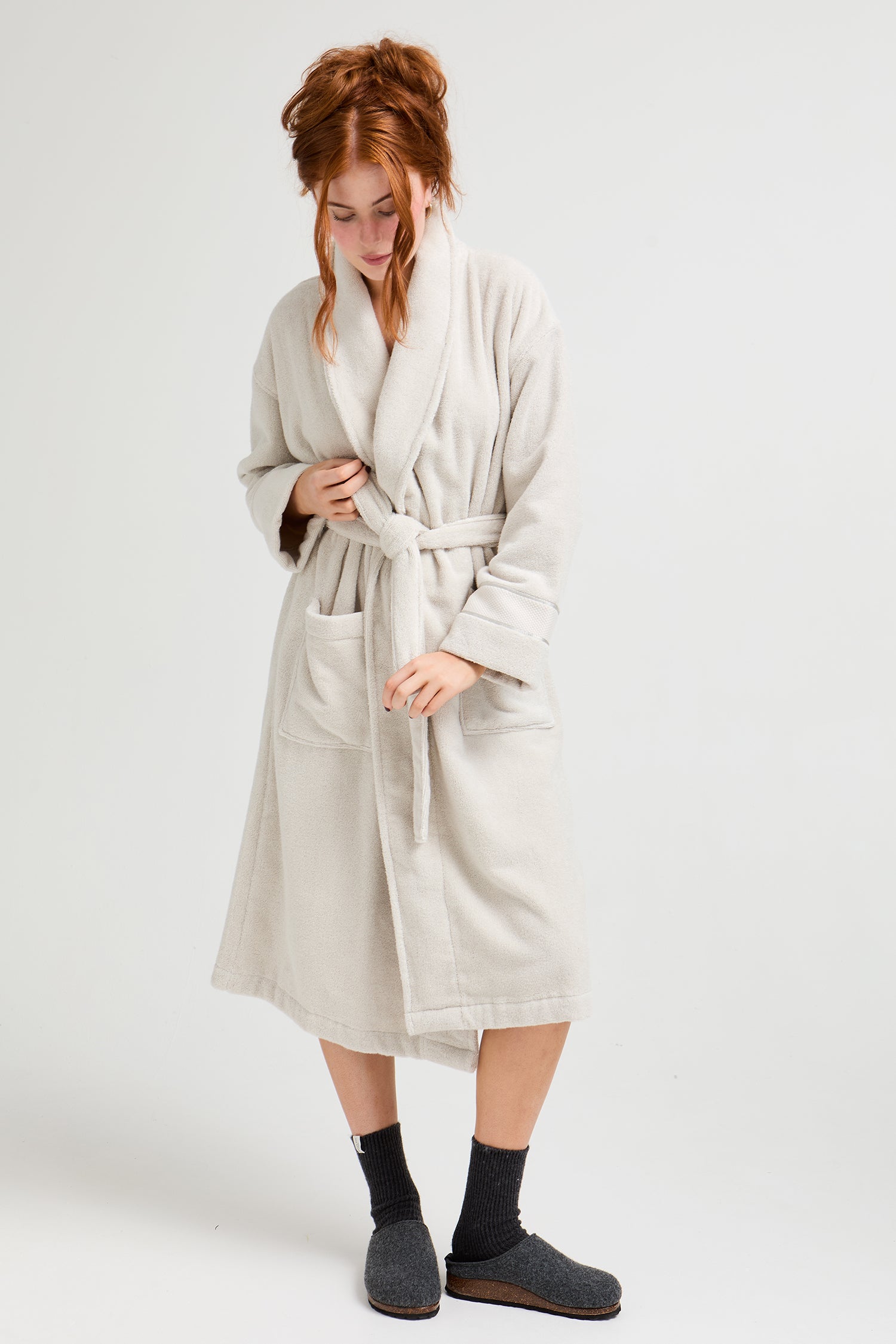 Bamboo Towelling Robe in Light Grey