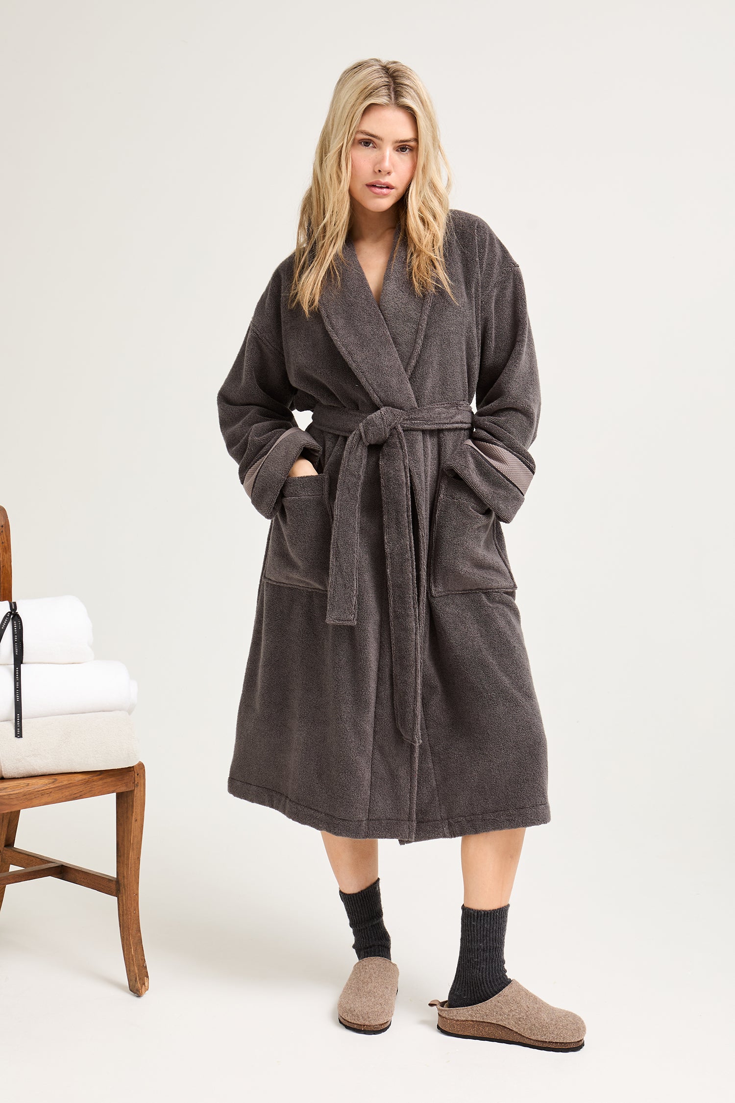 His and Hers Bamboo Towelling Robe in Smoke Grey
