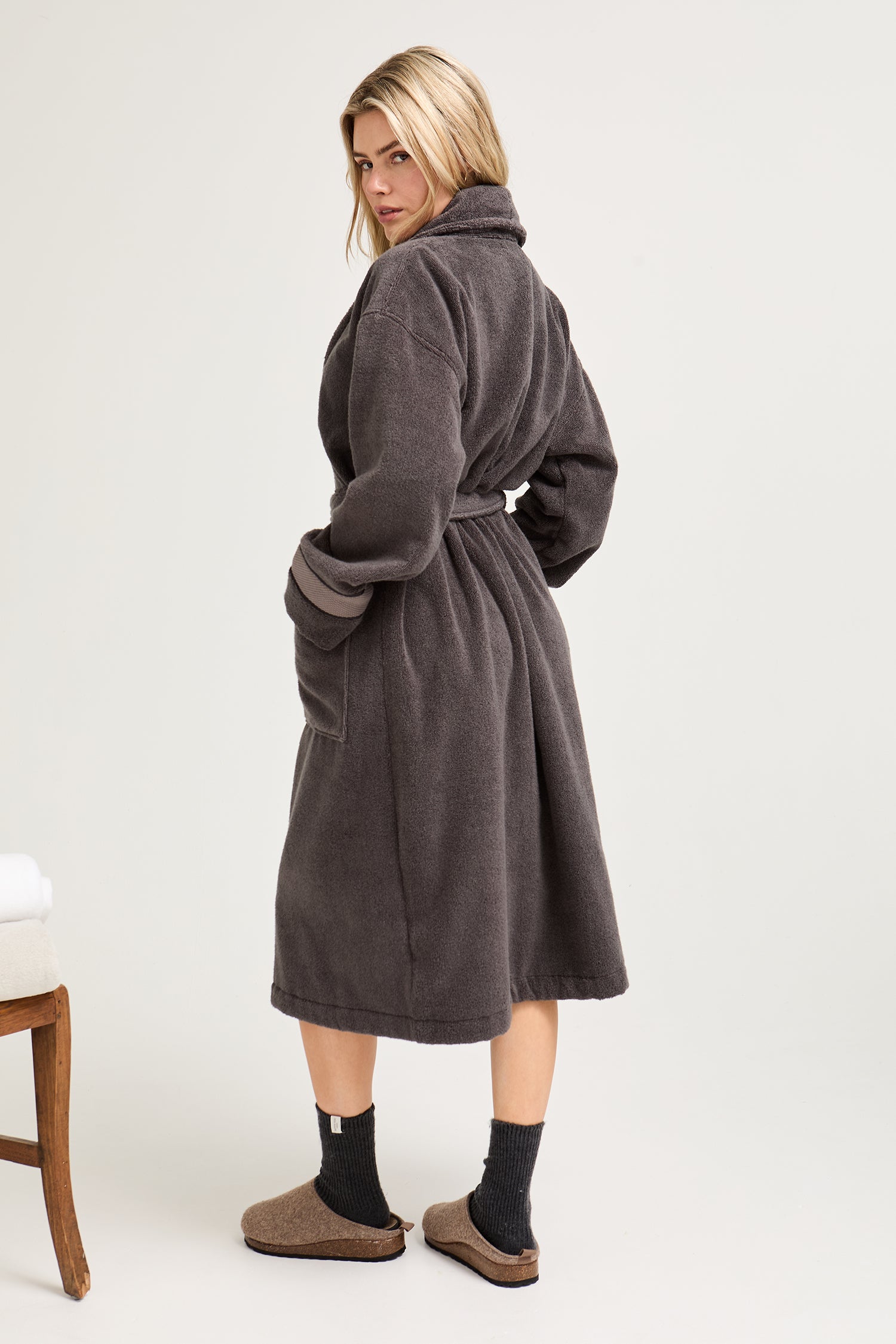 His and Hers Bamboo Towelling Robe in Smoke Grey