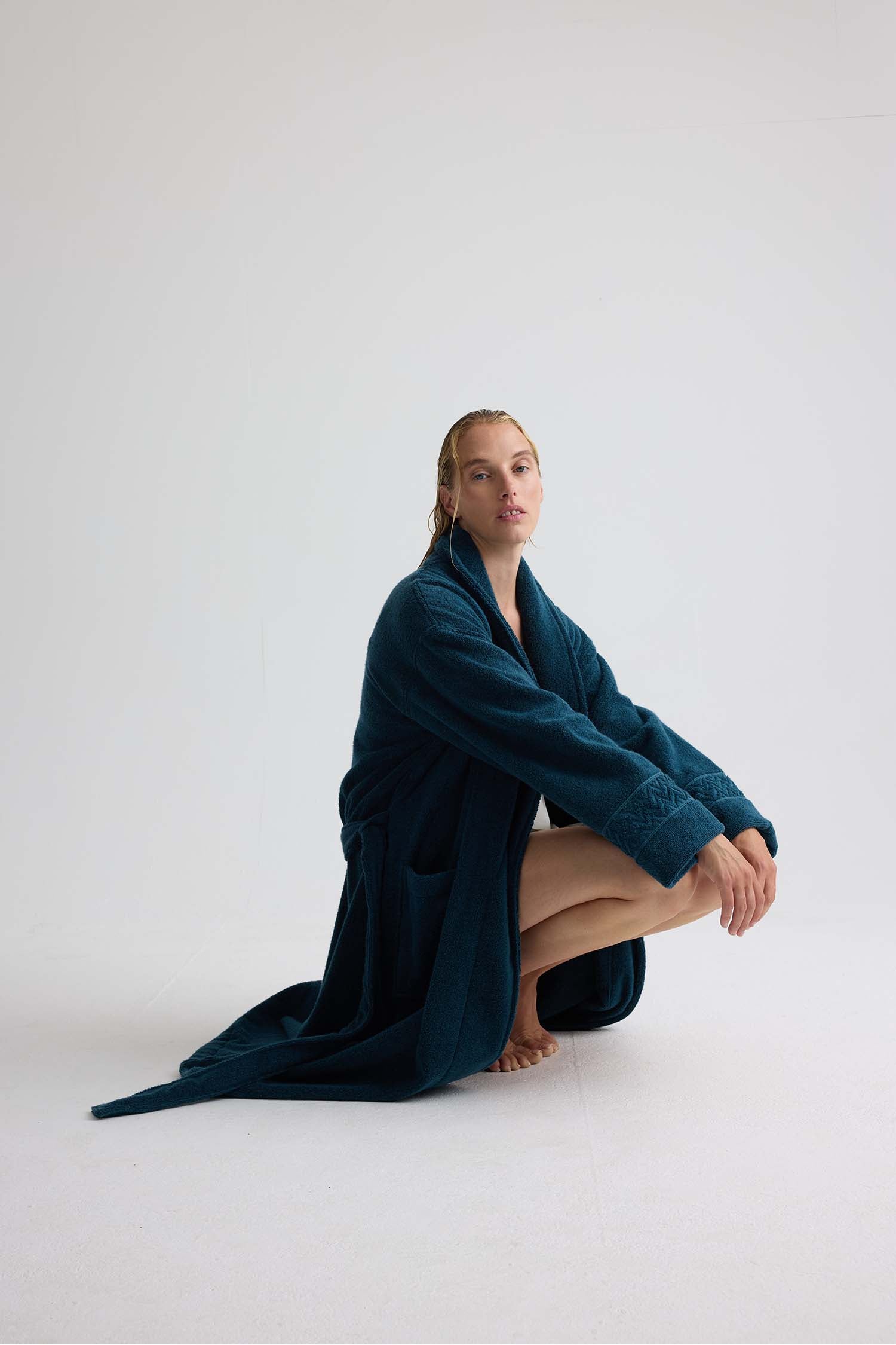 Bamboo Towelling Robe In Teal