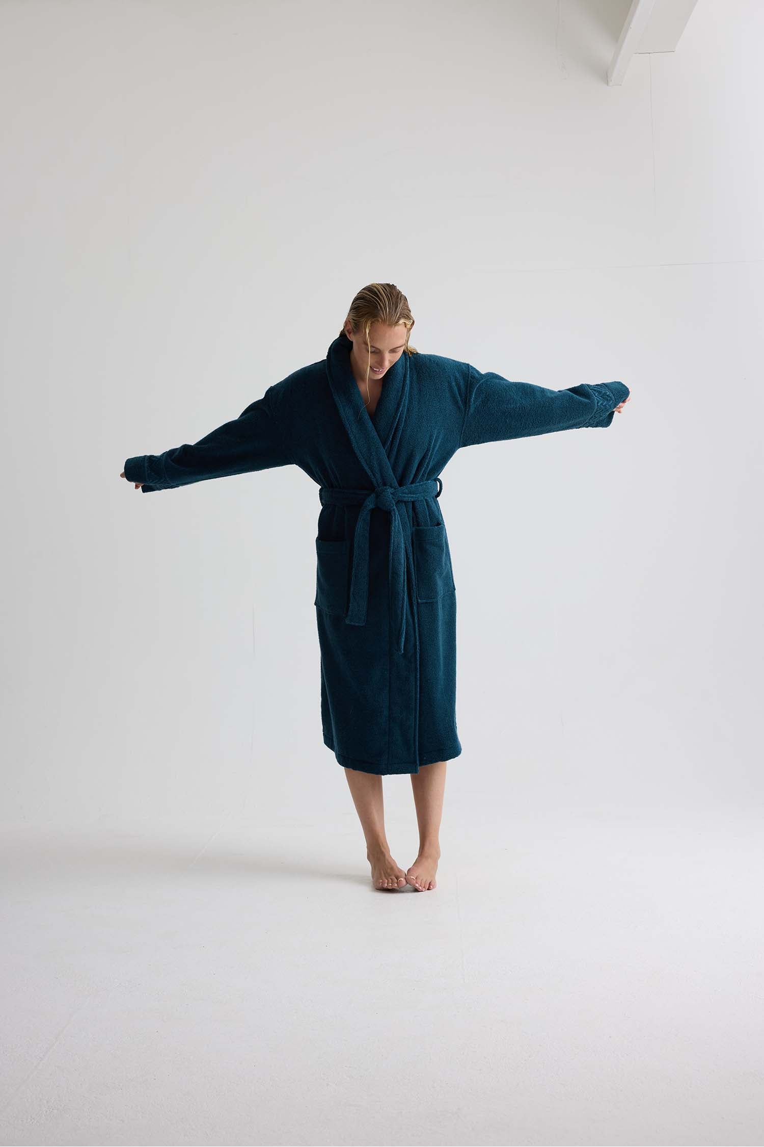 Bamboo Towelling Robe In Teal