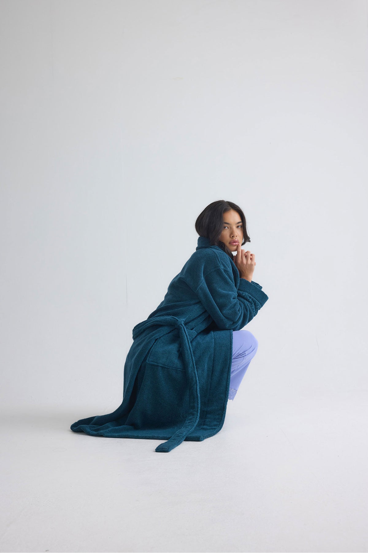 Bamboo Towelling Robe In Teal