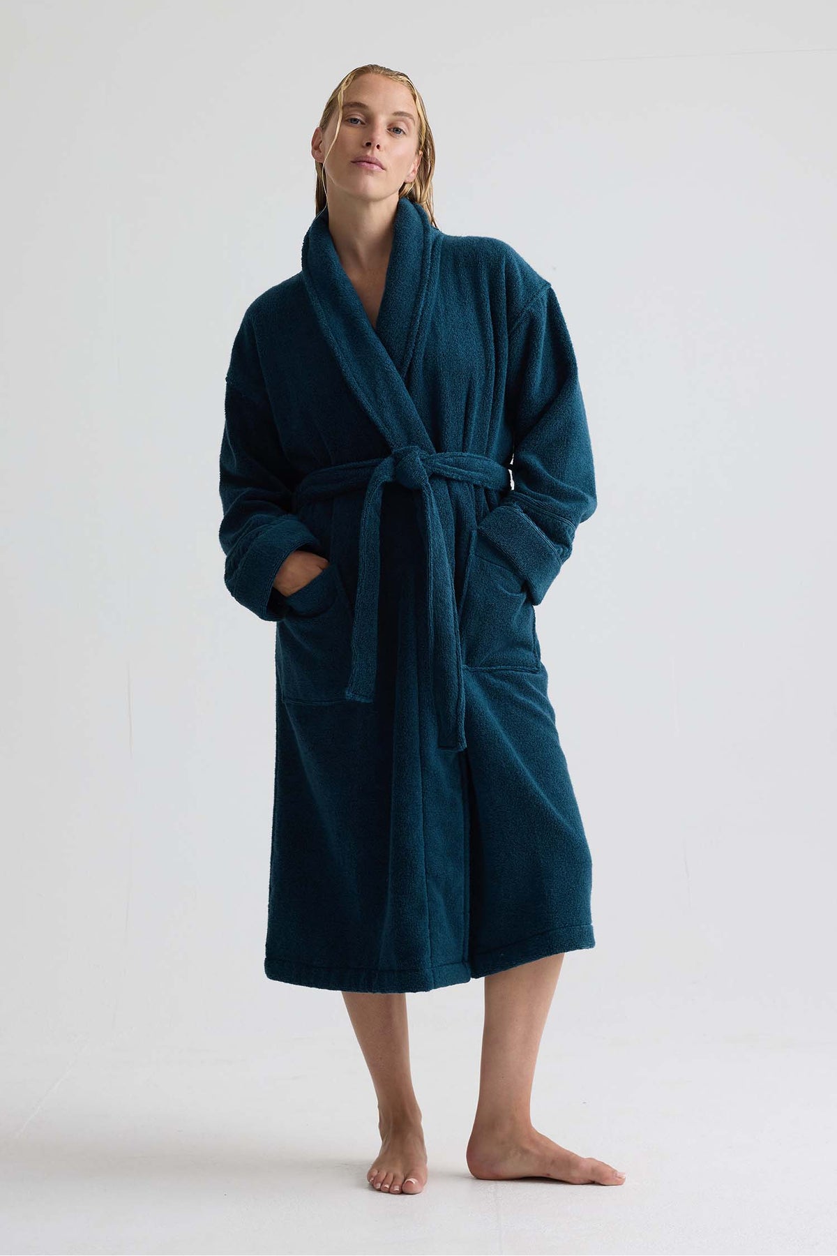 Bamboo Towelling Robe In Teal
