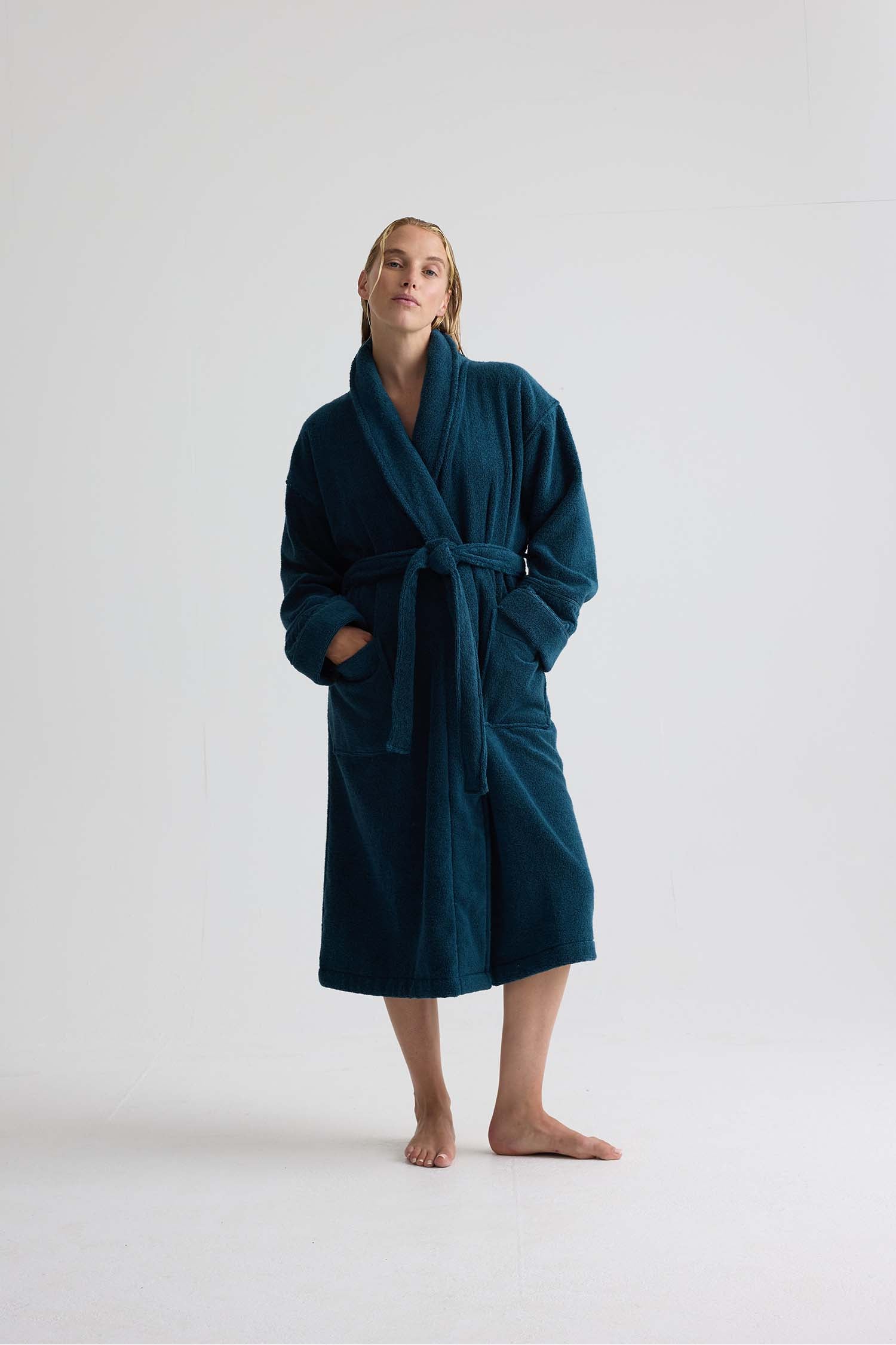 Bamboo Towelling Robe In Teal