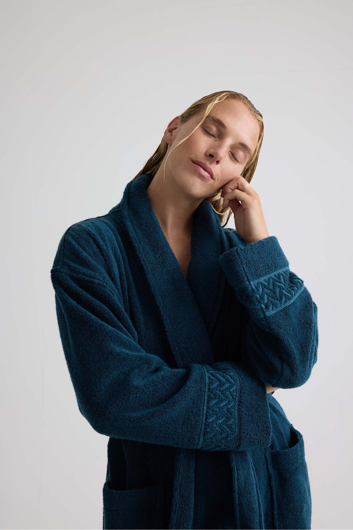 Bamboo Towelling Robe In Teal