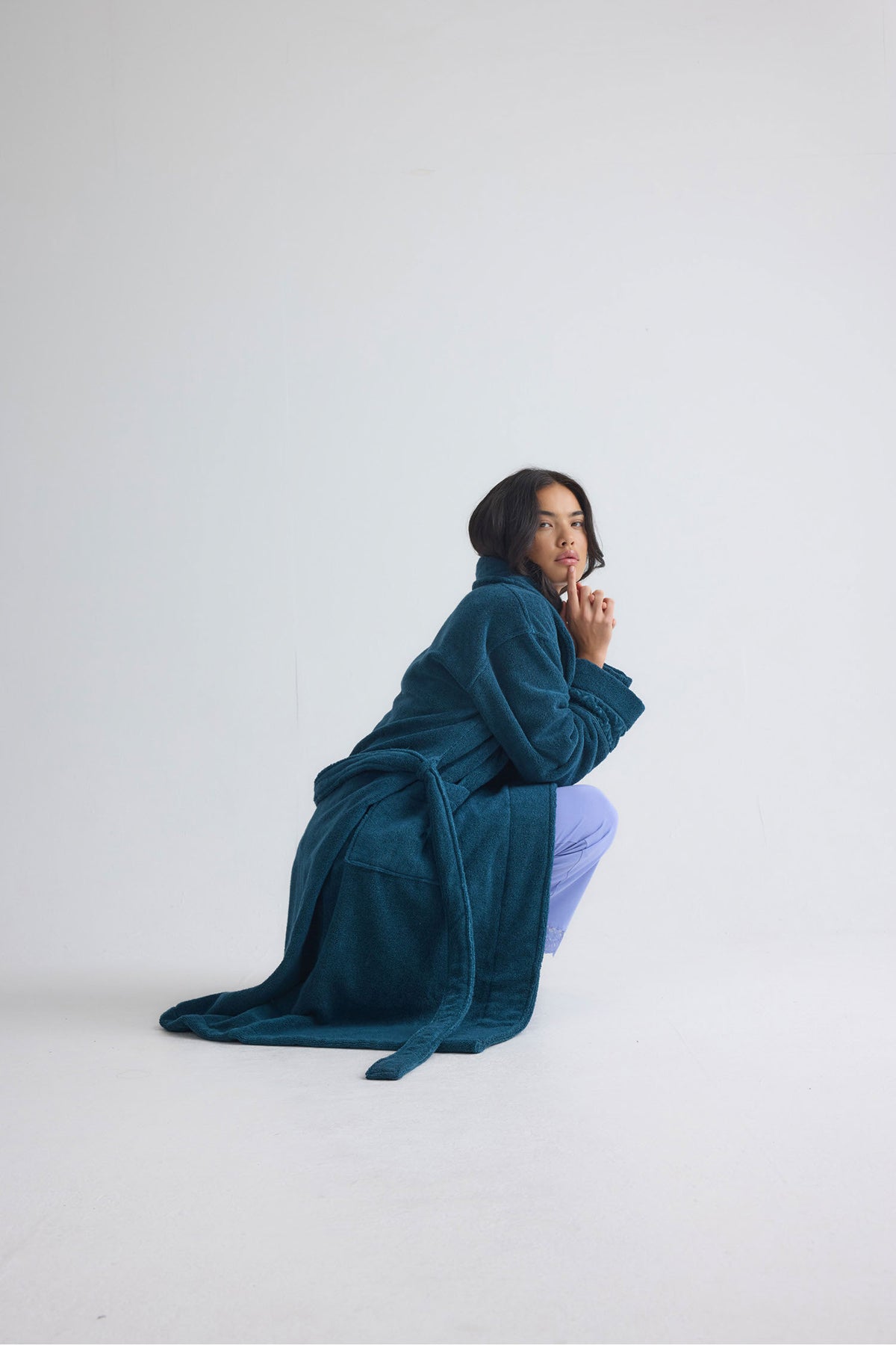 Bamboo Towelling Robe In Teal