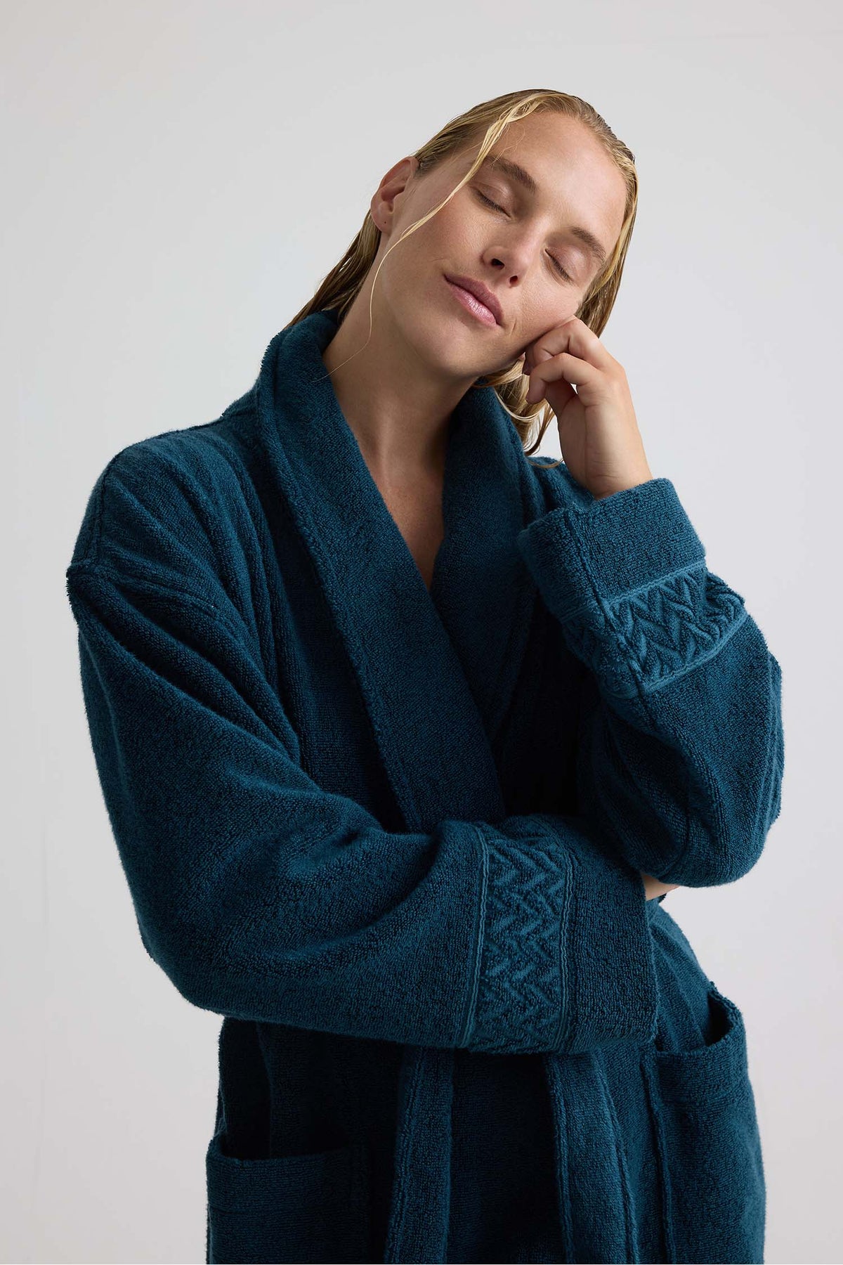 Bamboo Towelling Robe In Teal