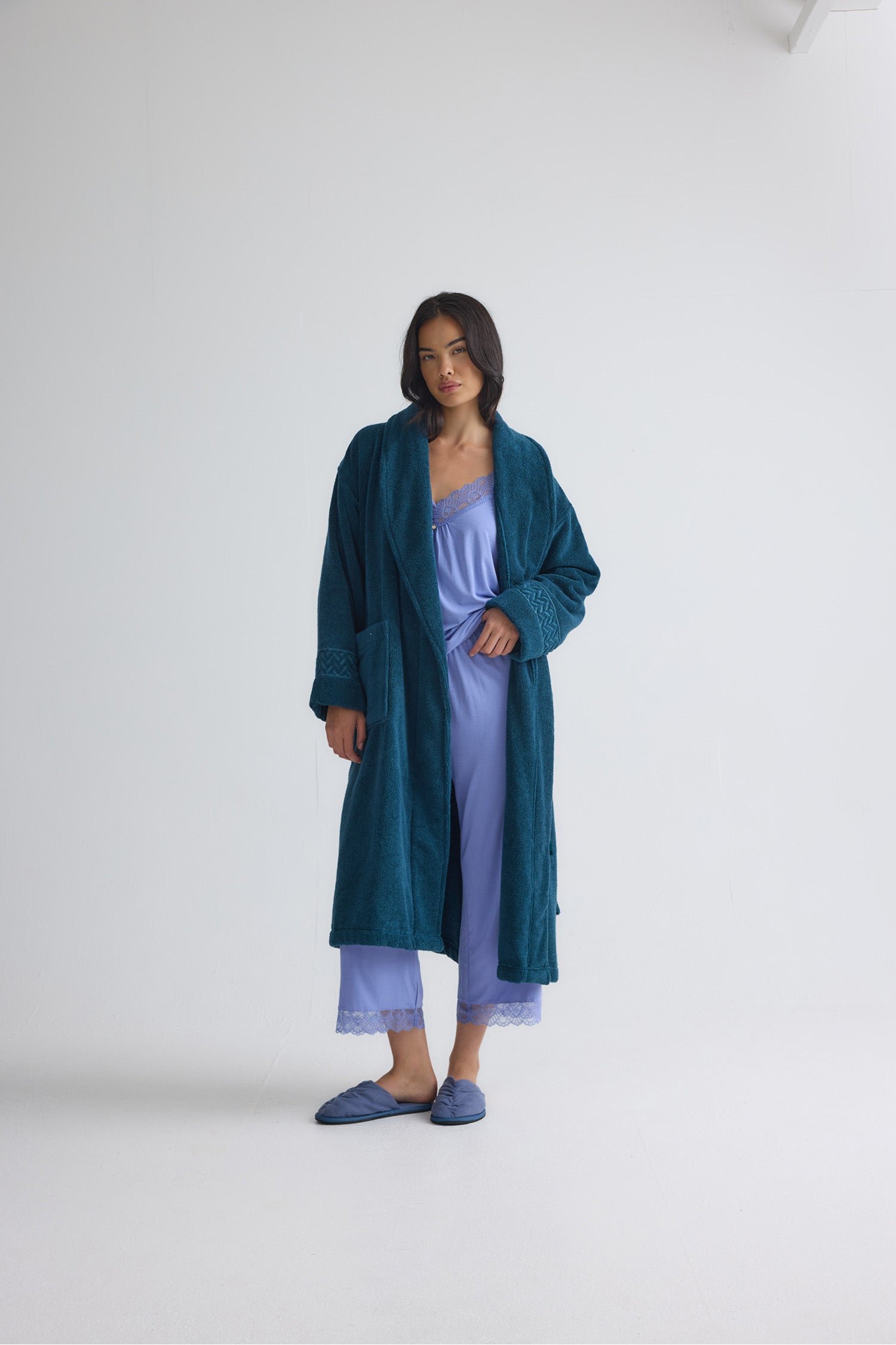 Bamboo Towelling Robe In Teal