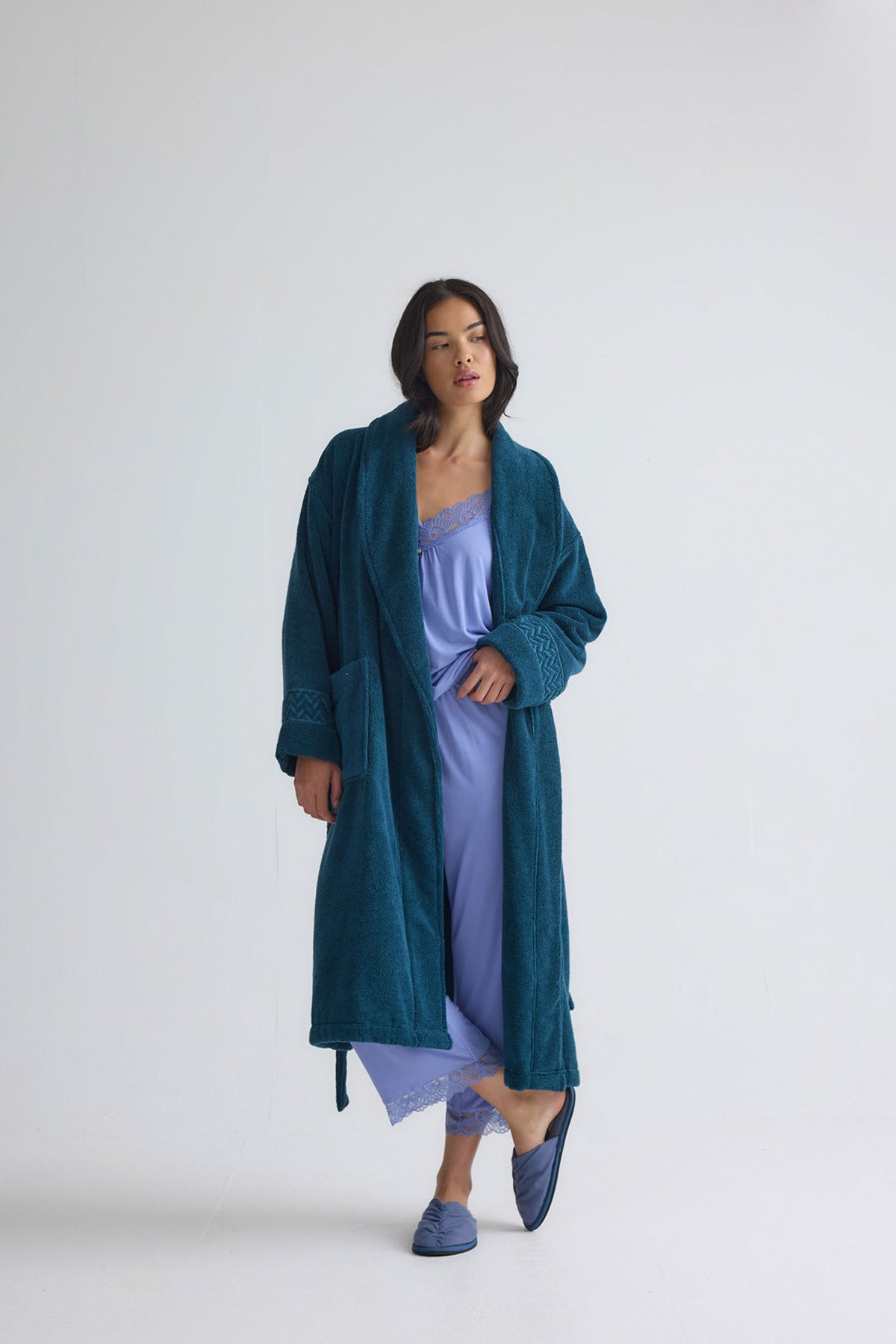 Bamboo Towelling Robe In Teal