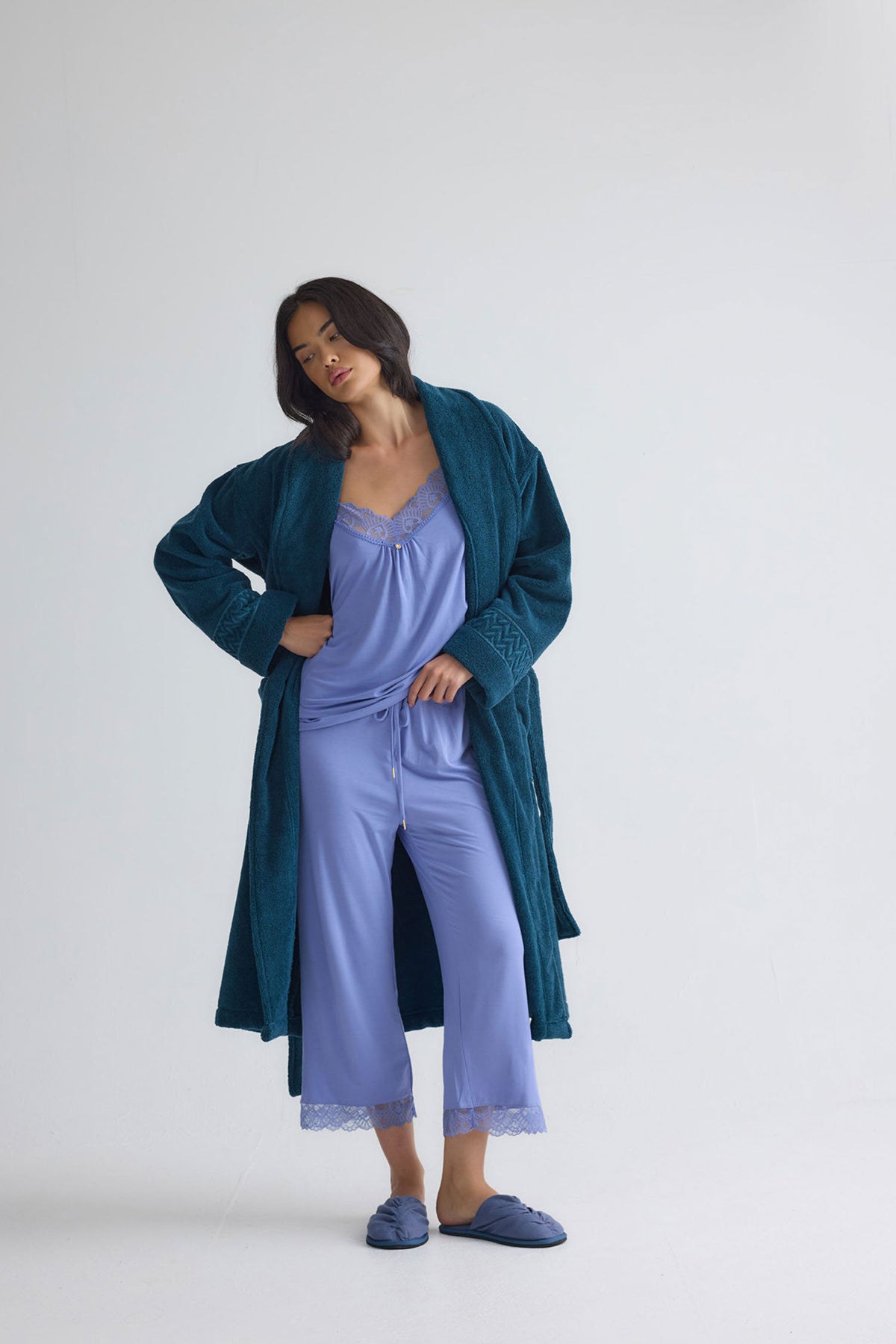 Bamboo Towelling Robe In Teal