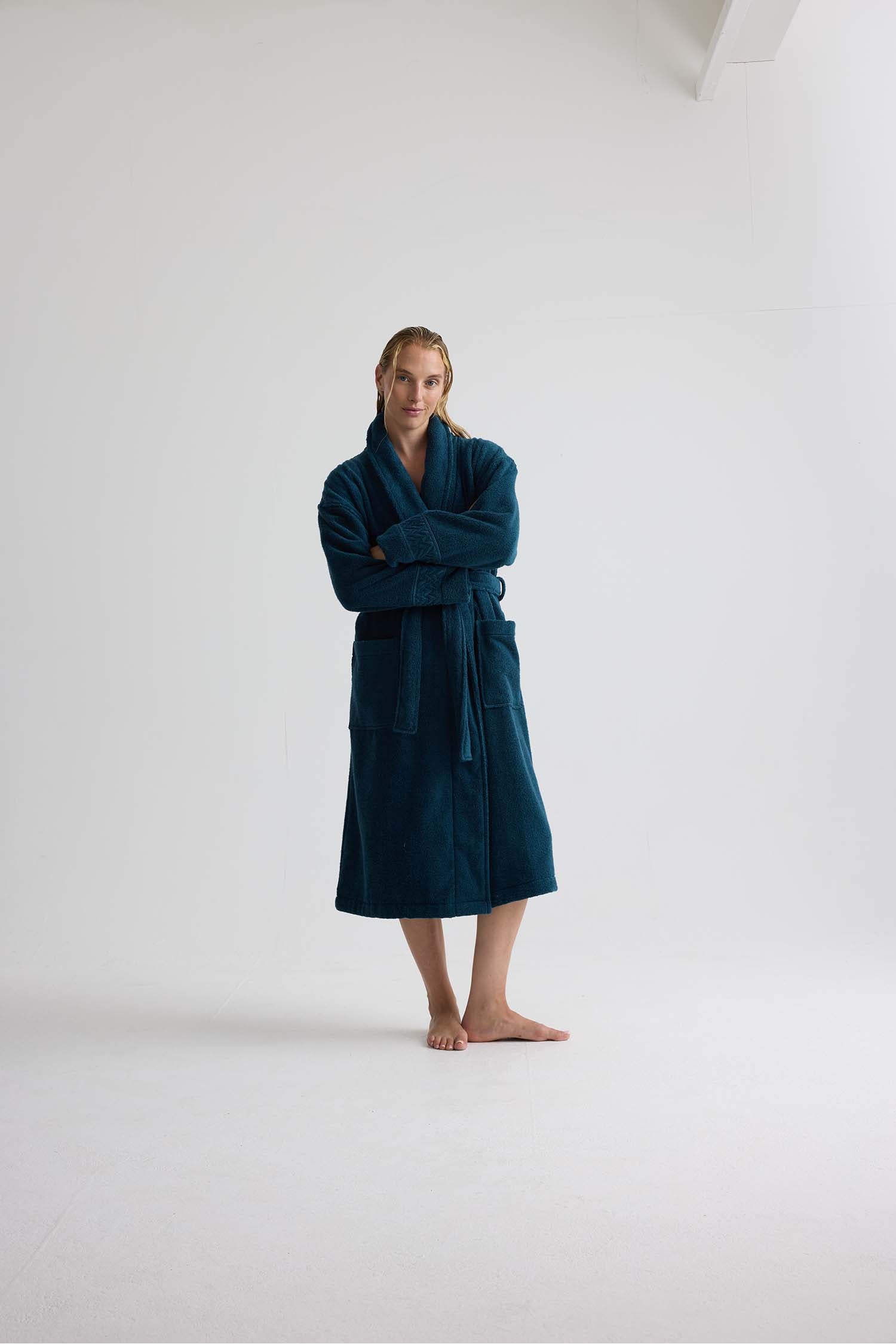 Bamboo Towelling Robe In Teal