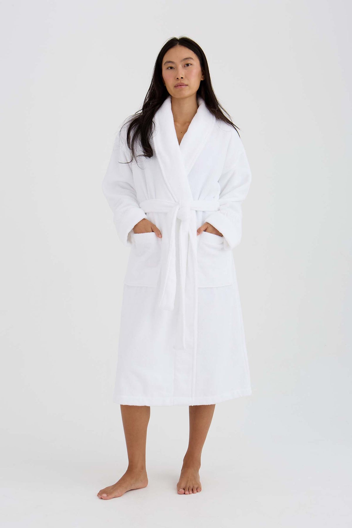Bamboo Towelling Robe In White