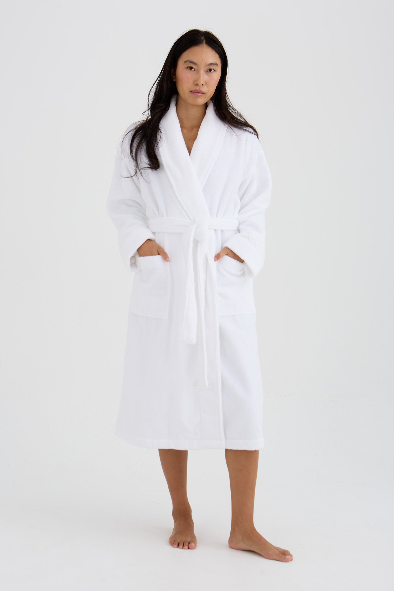 Bamboo Towelling Robe In White
