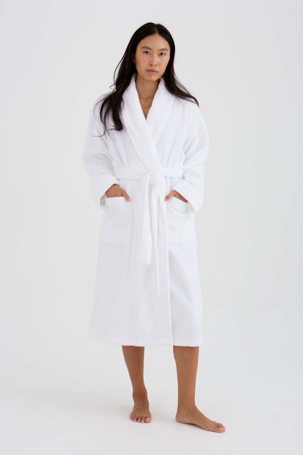 Bamboo Towelling Robe In White