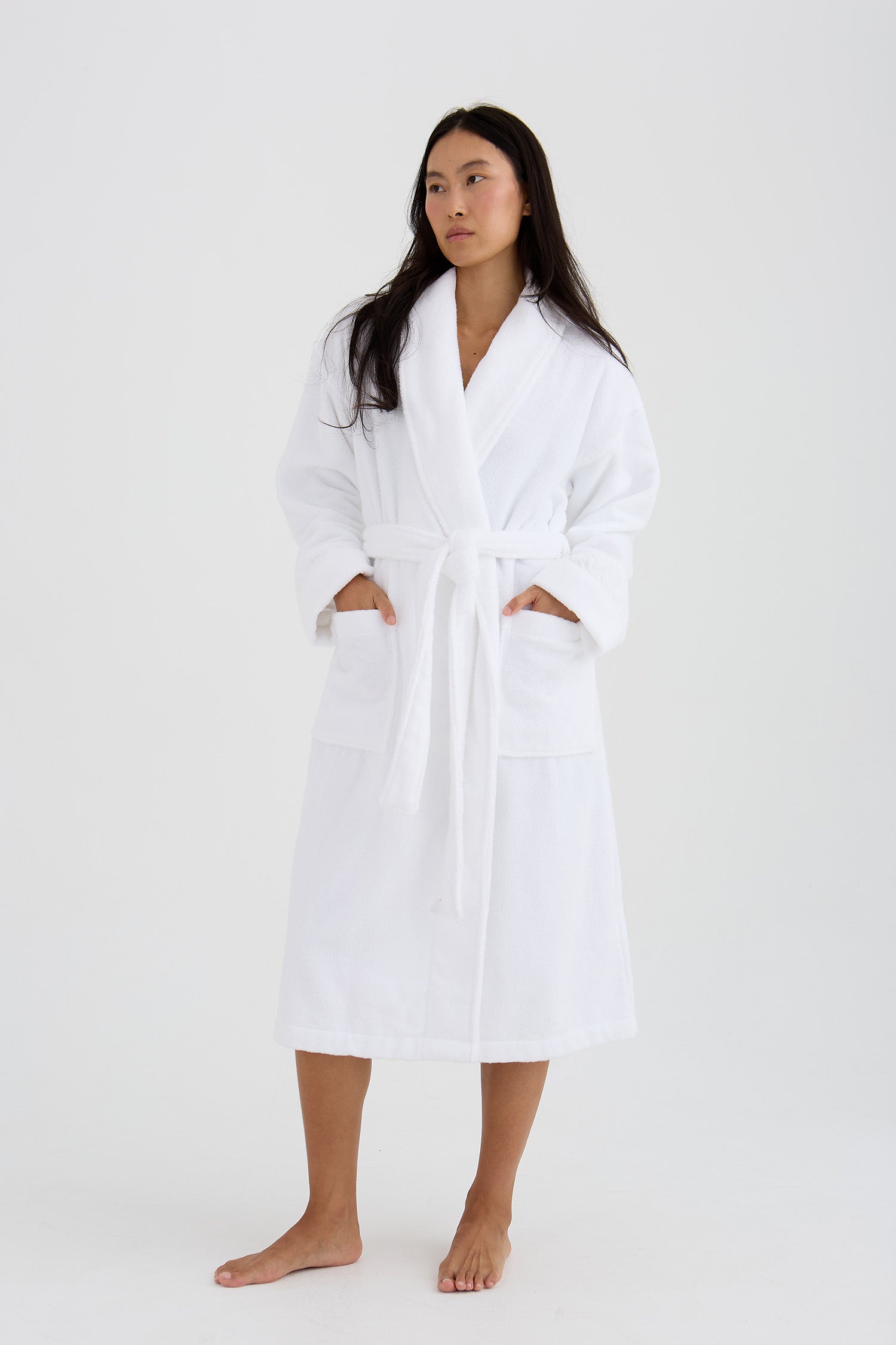 Bamboo Towelling Robe In White