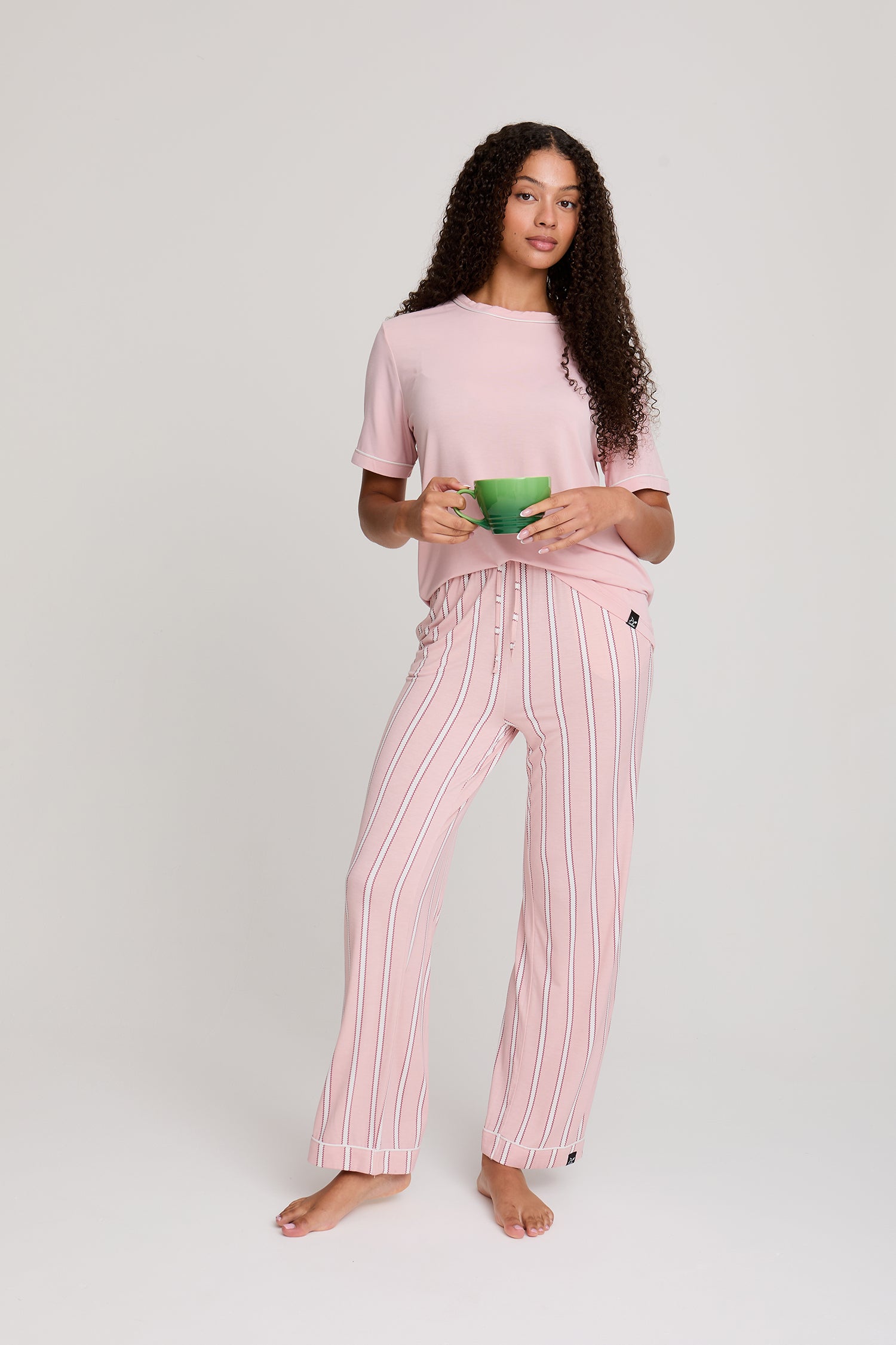 Bamboo Tee and Trouser Set in Blush Stripe