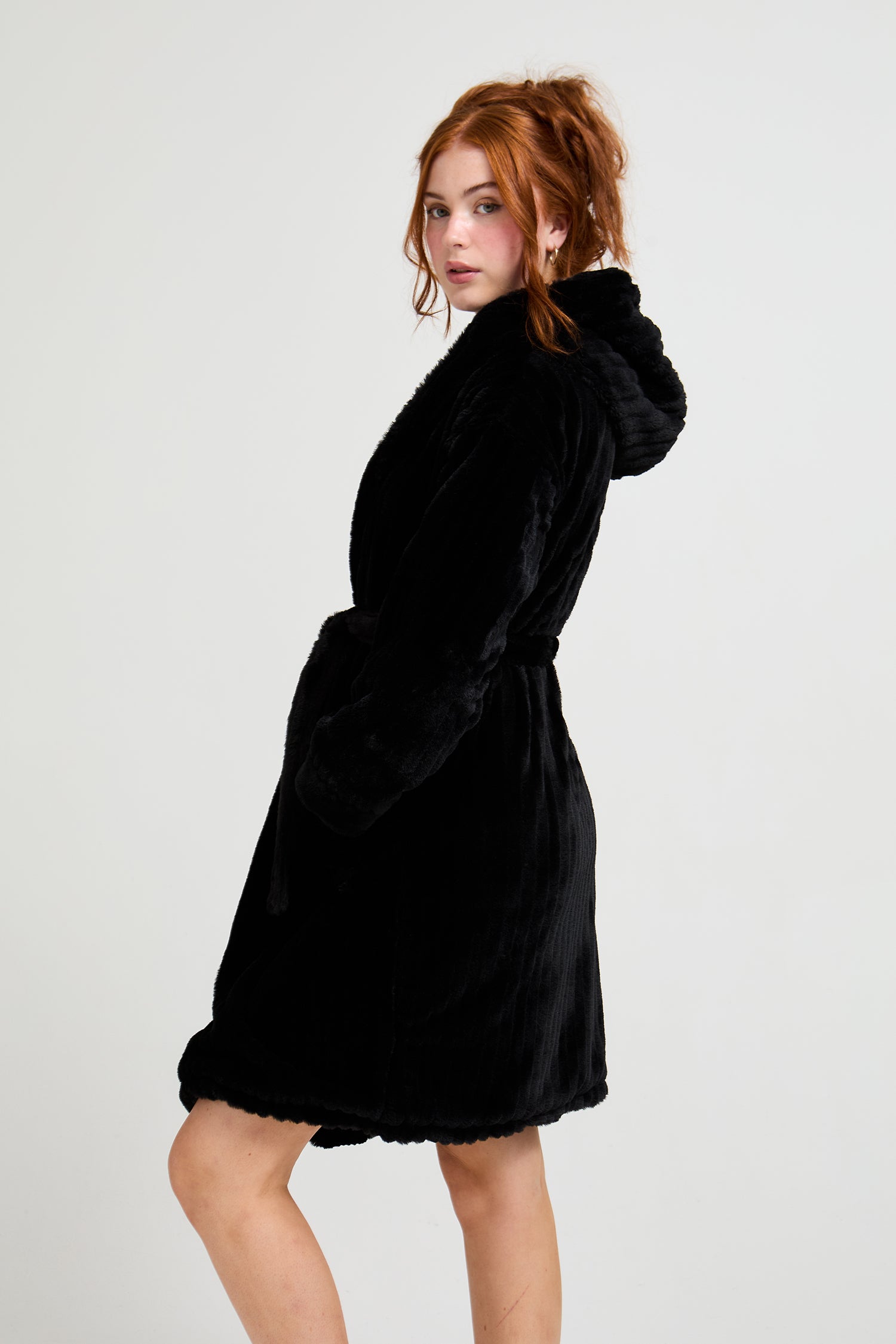 black dressing robe Chic Black Silk Long Dressing Gown, Wide Belt Night Robe Erminel