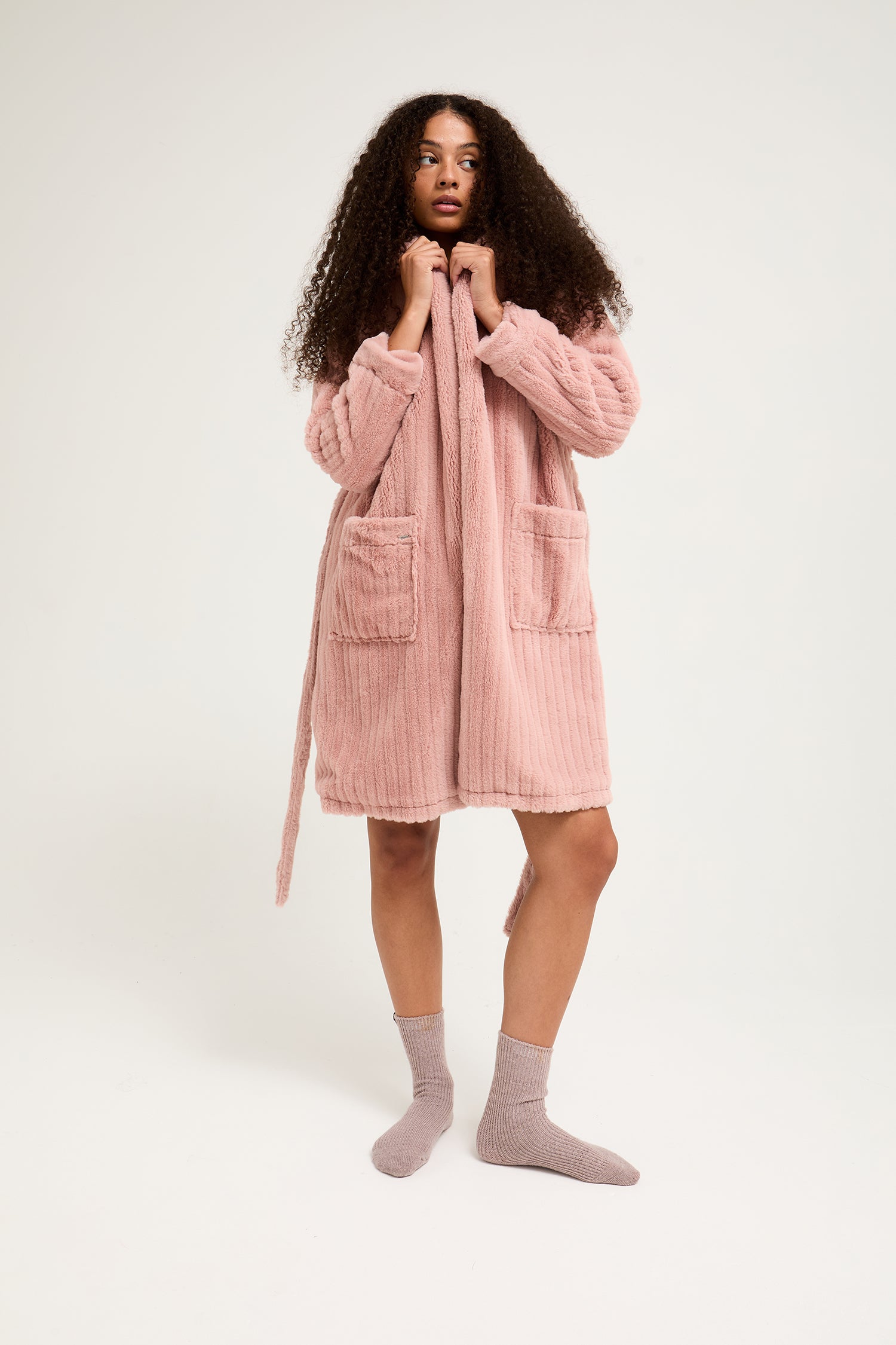 Women's Cloud Dressing Gown in Dusky Pink in Size M/L - Nightwear - Pretty You London Women's Cloud Dressing Gown in Dusky Pink in Size M/L - Nightwear - Pretty You London