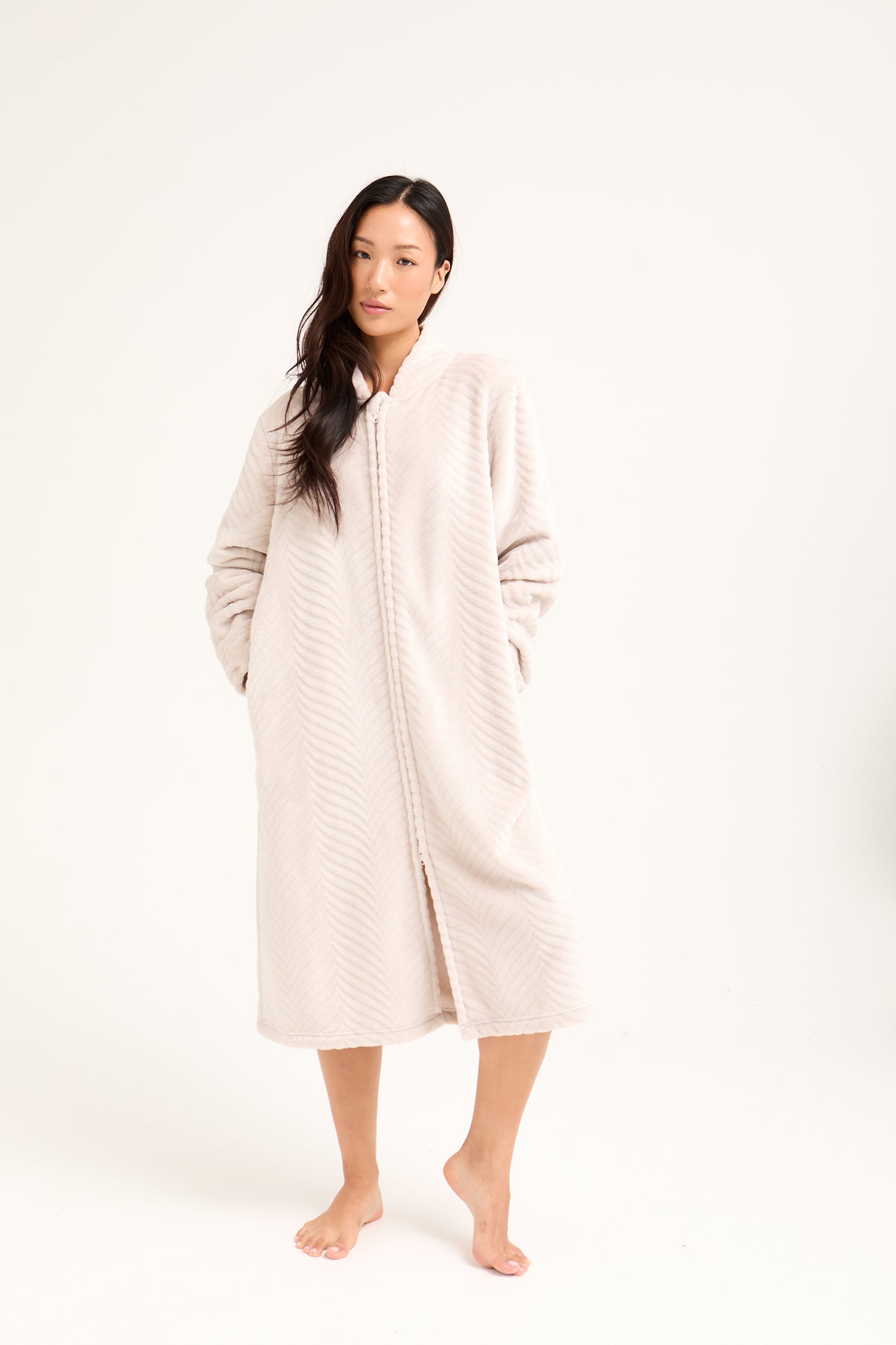 Cosy Chevron Housecoat in Almond