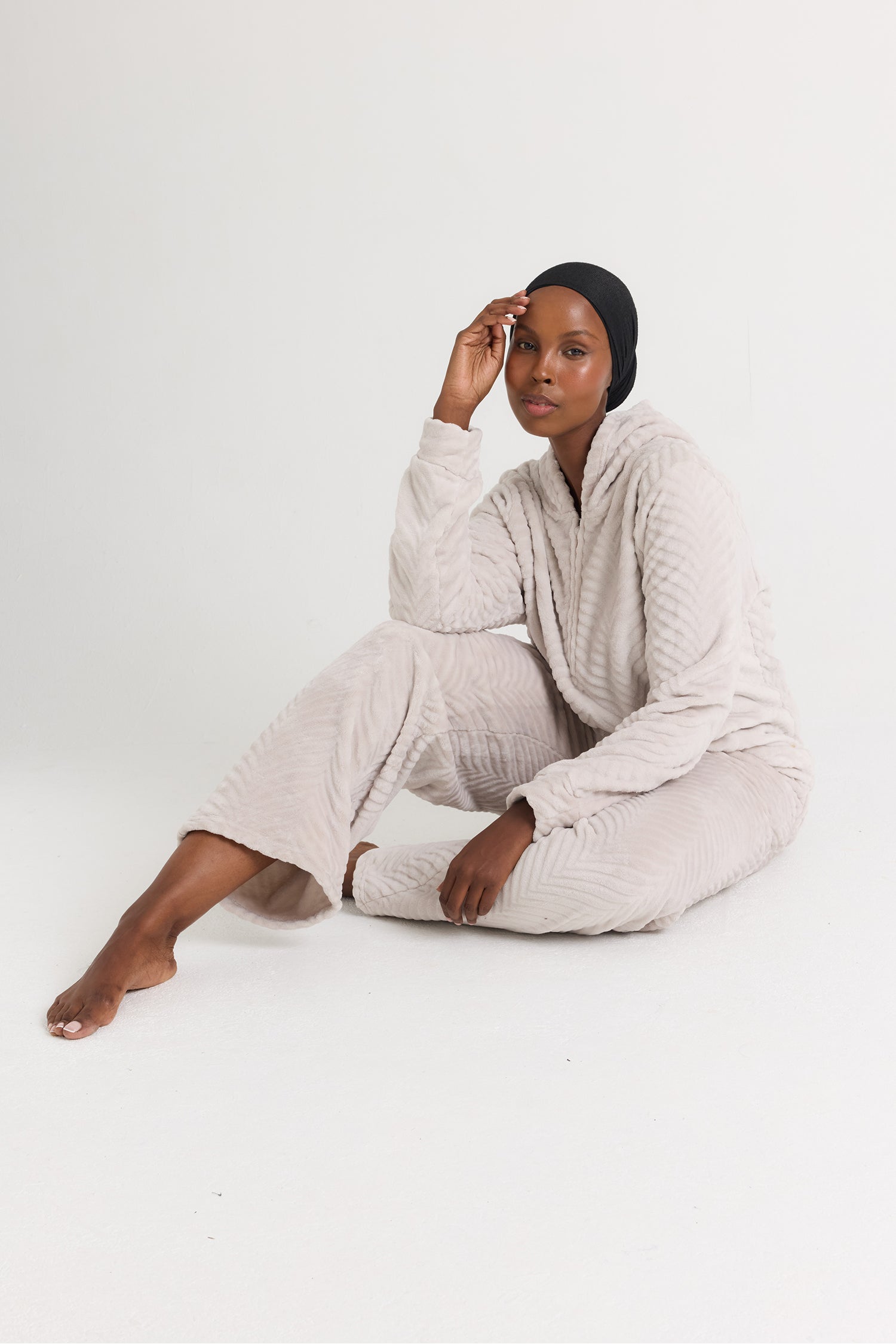 Cosy Chevron Lounge Suit in Almond