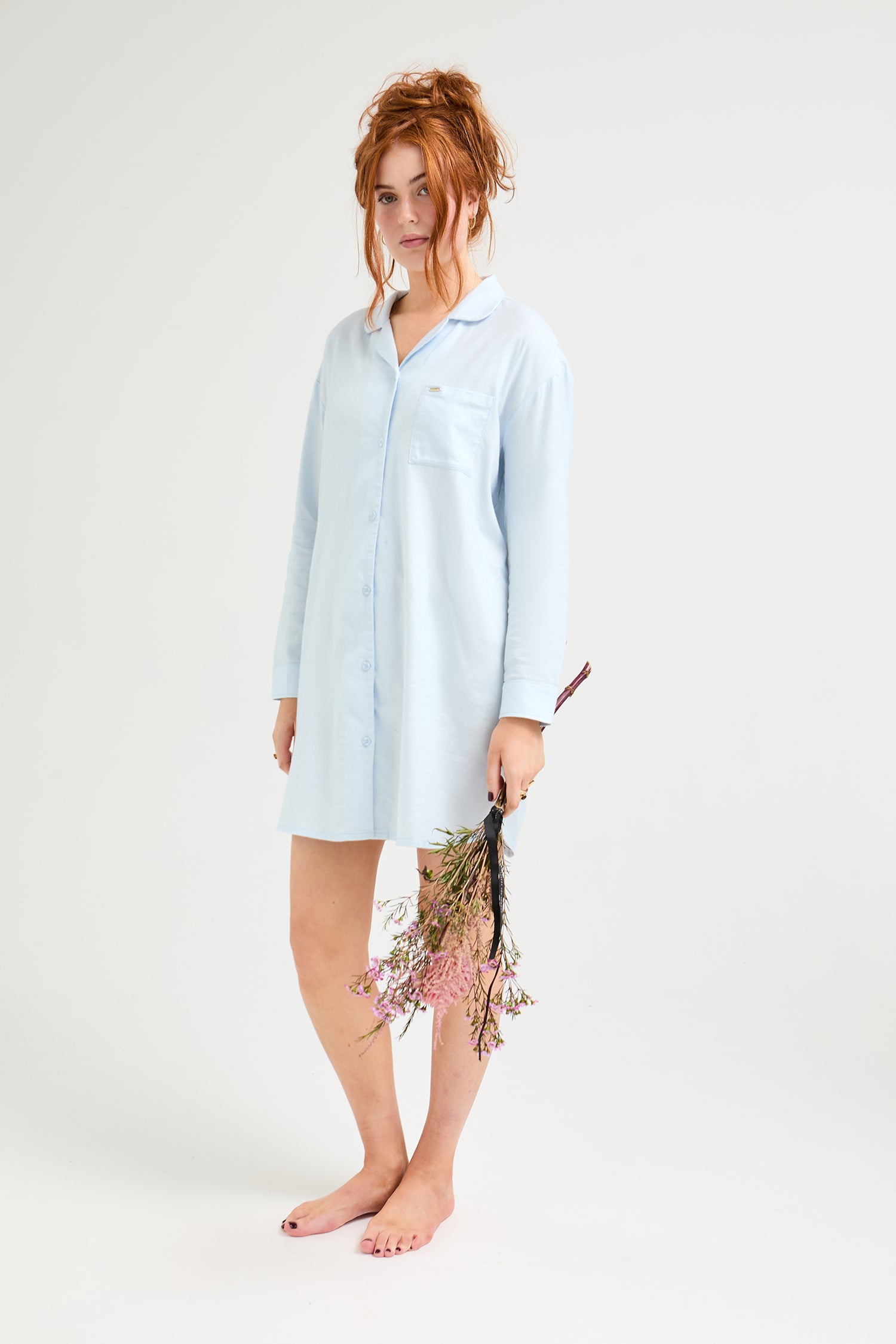 Cotton Modal Relaxed Nightshirt in Sky Blue