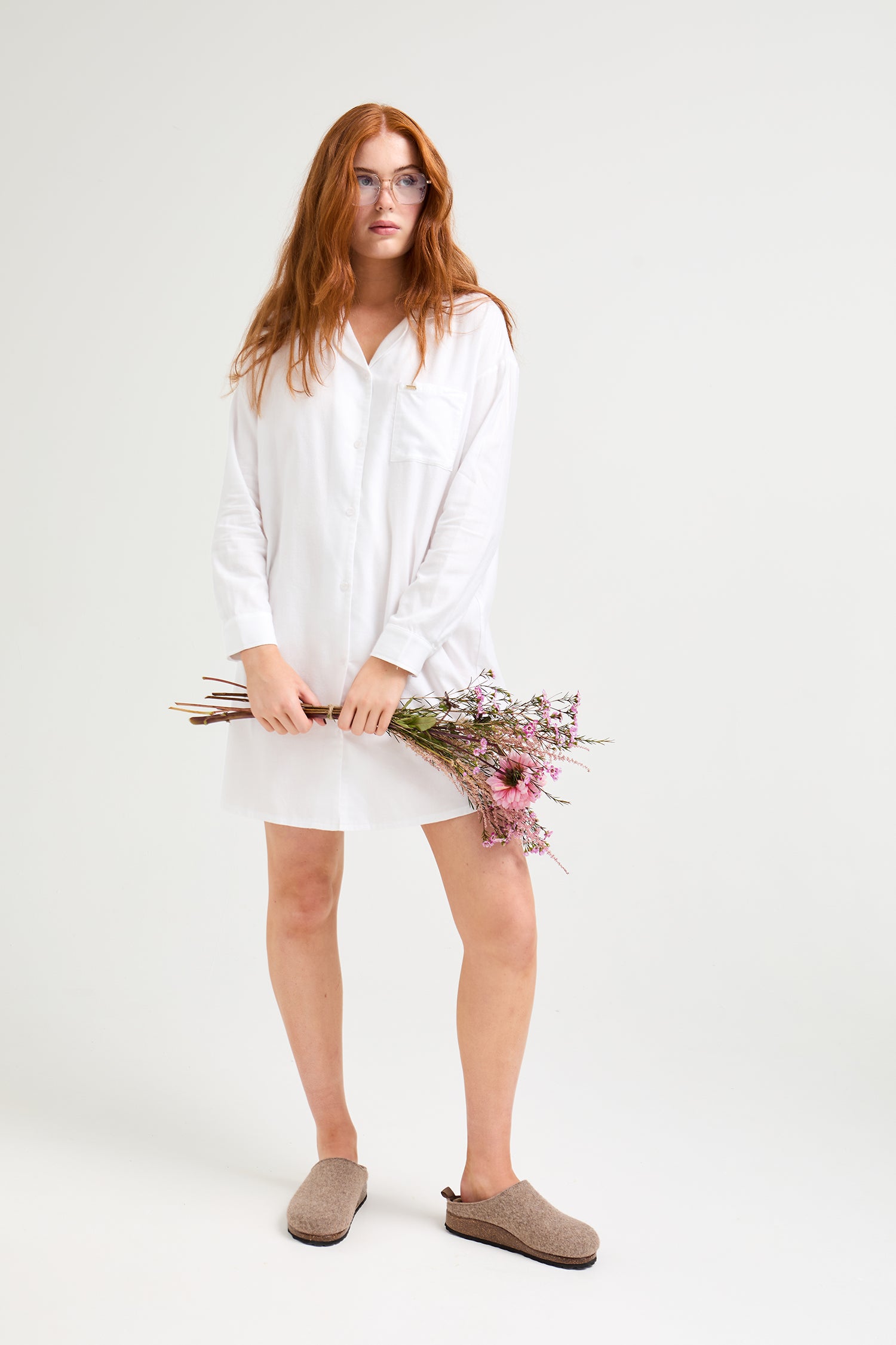Cotton Modal Relaxed Nightshirt in White