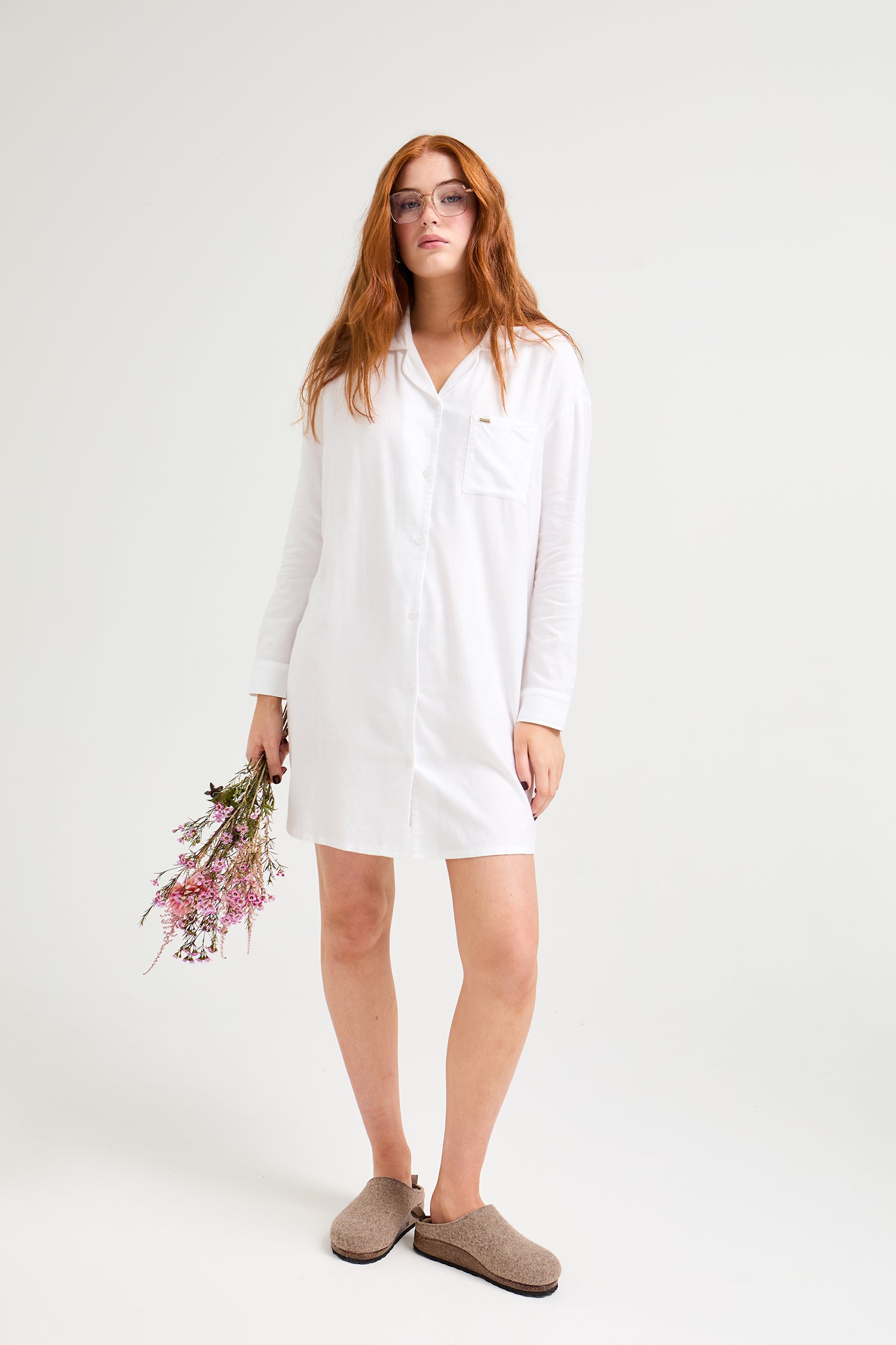 Cotton Modal Relaxed Nightshirt in White