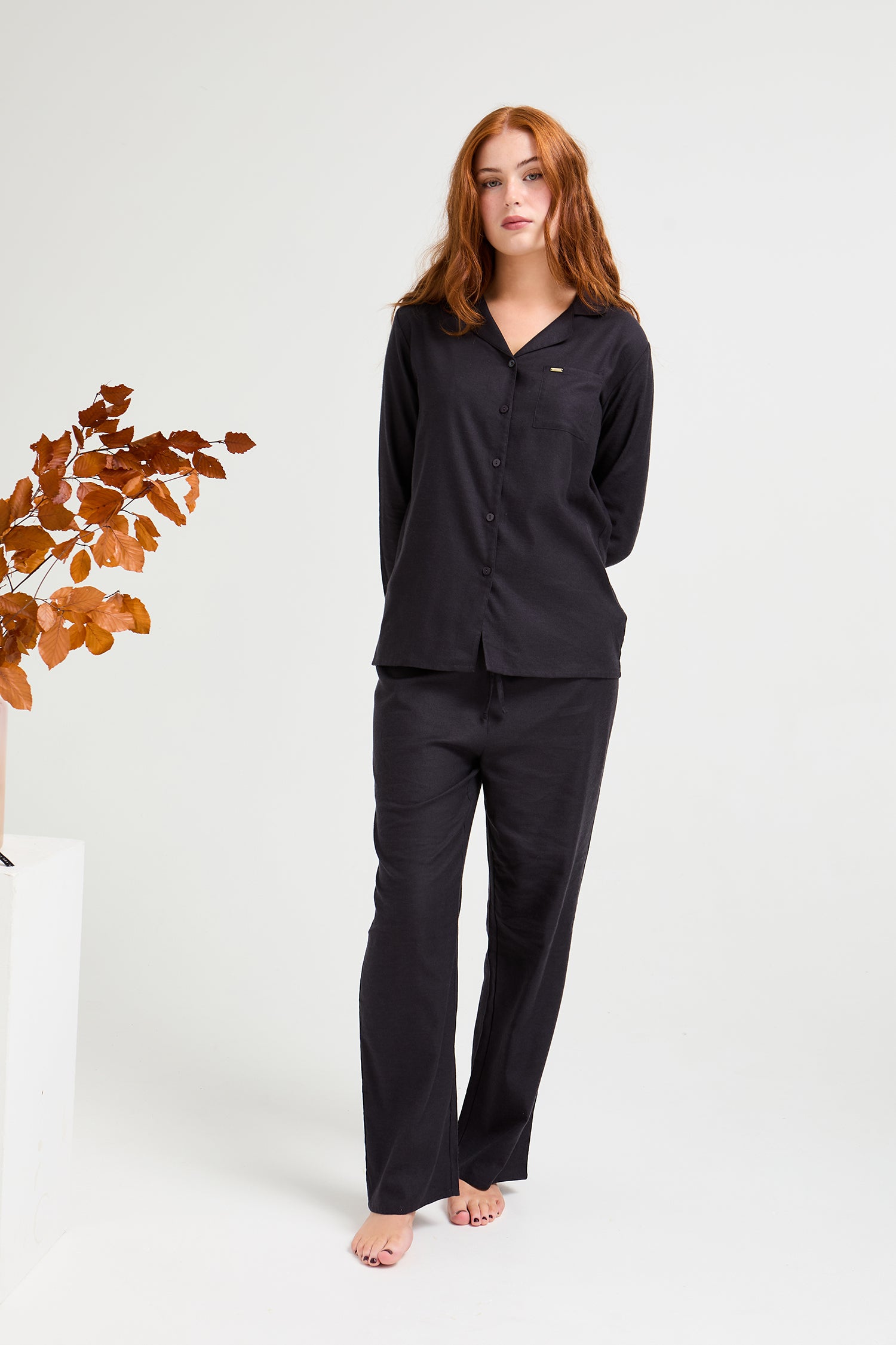 Cotton Modal Long Pyjama Set in Raven