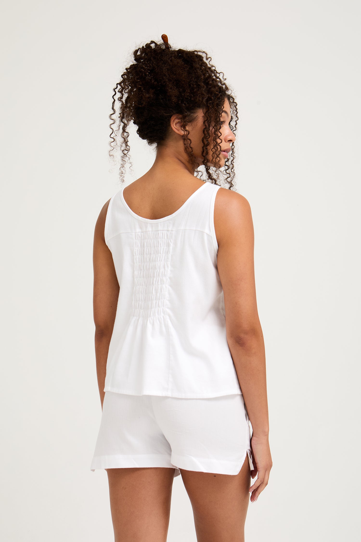 Cotton Modal Vest Short Set in White