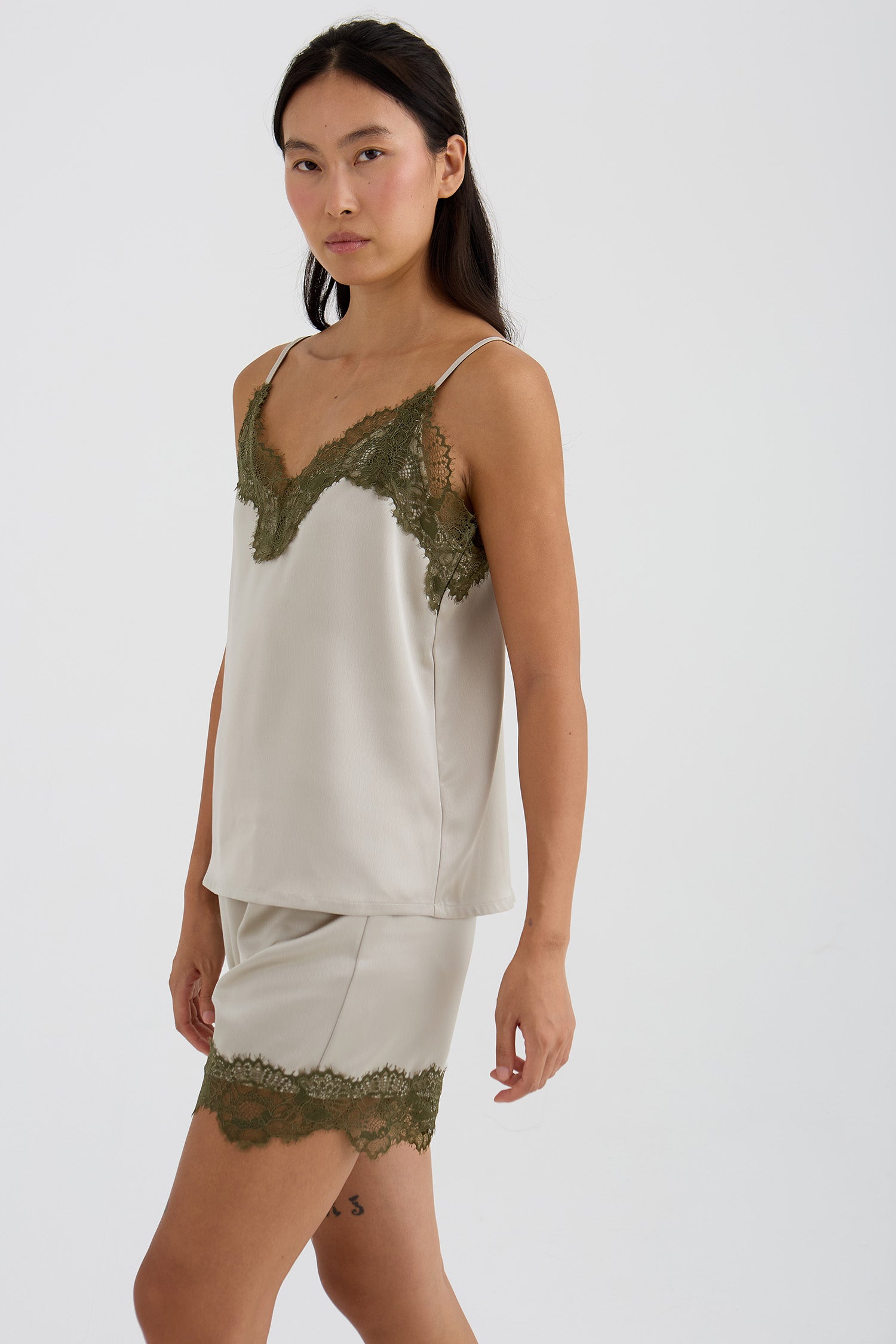 Eco Satin Lace Cami In Pelican