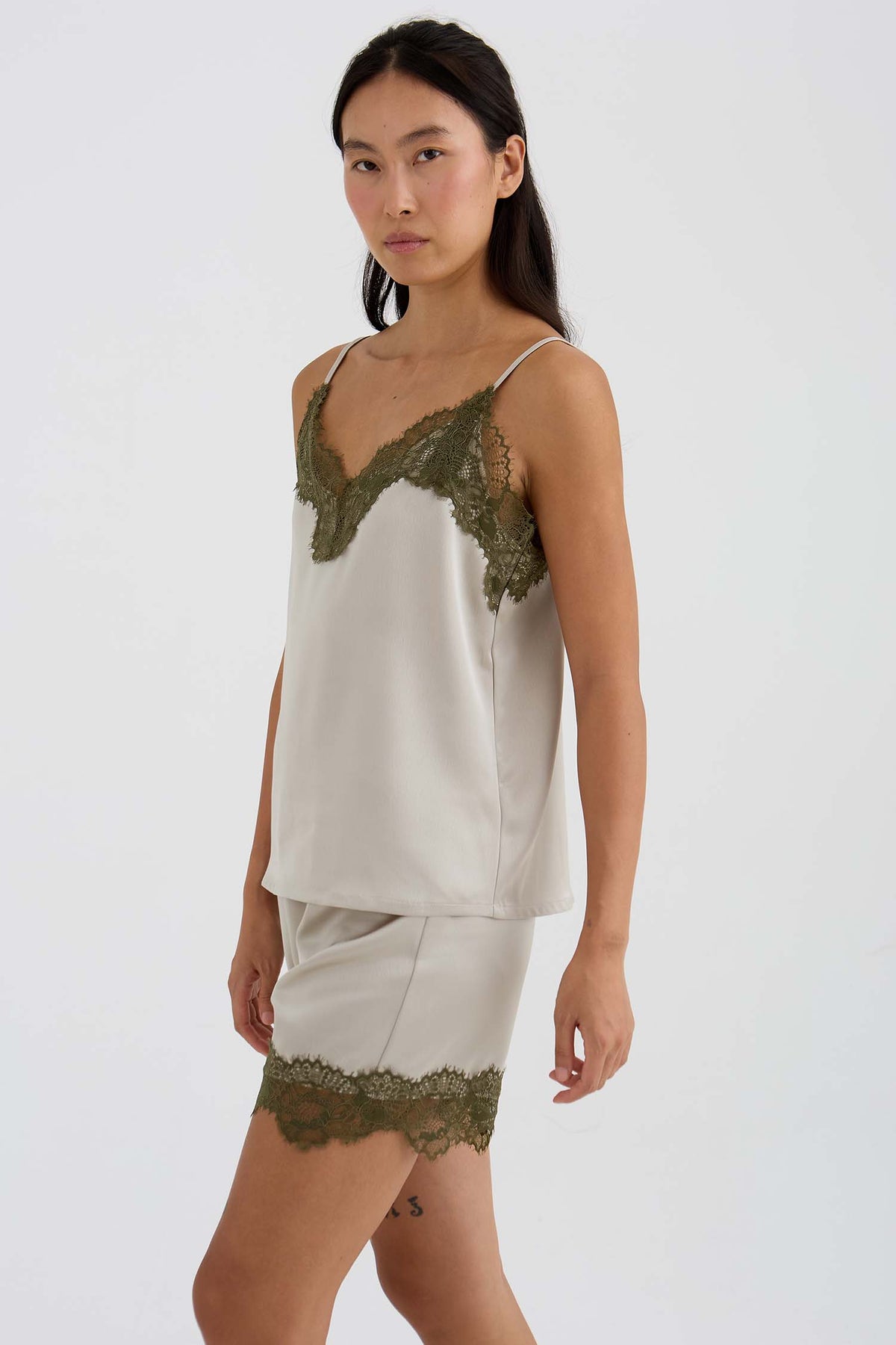 Eco Satin Lace Cami In Pelican