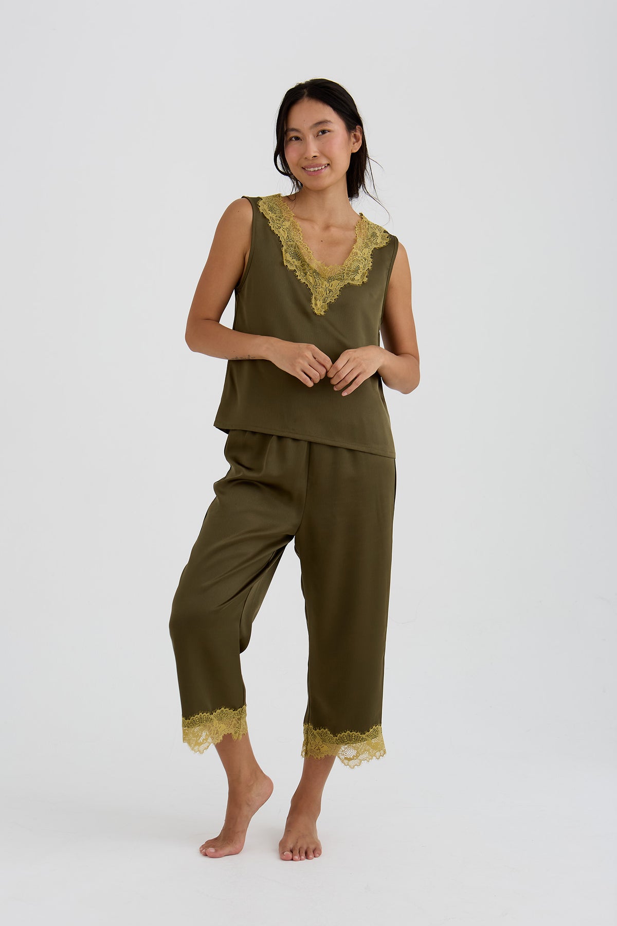 Eco Satin Lace Capri Trousers