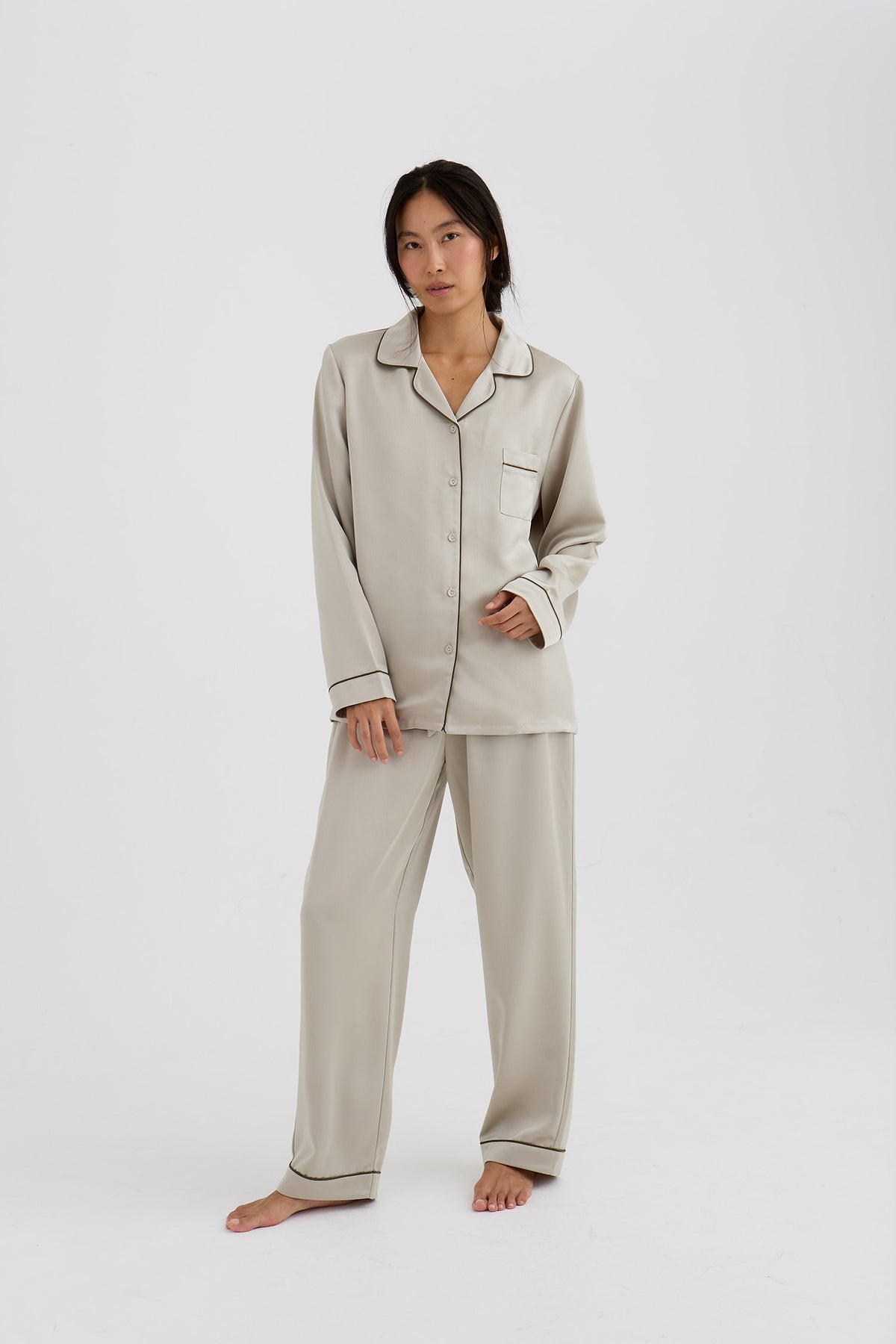 Eco Satin Long Pyjama Set Pelican
