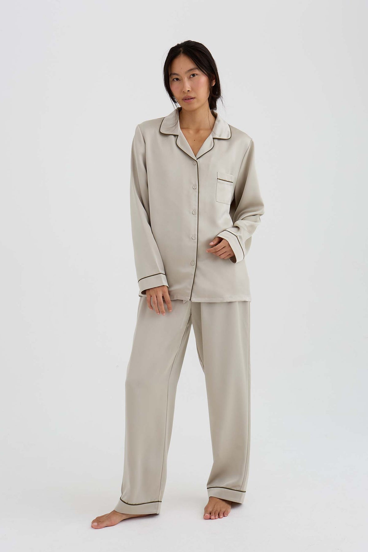 Eco Satin Long Pyjama Set In Pelican
