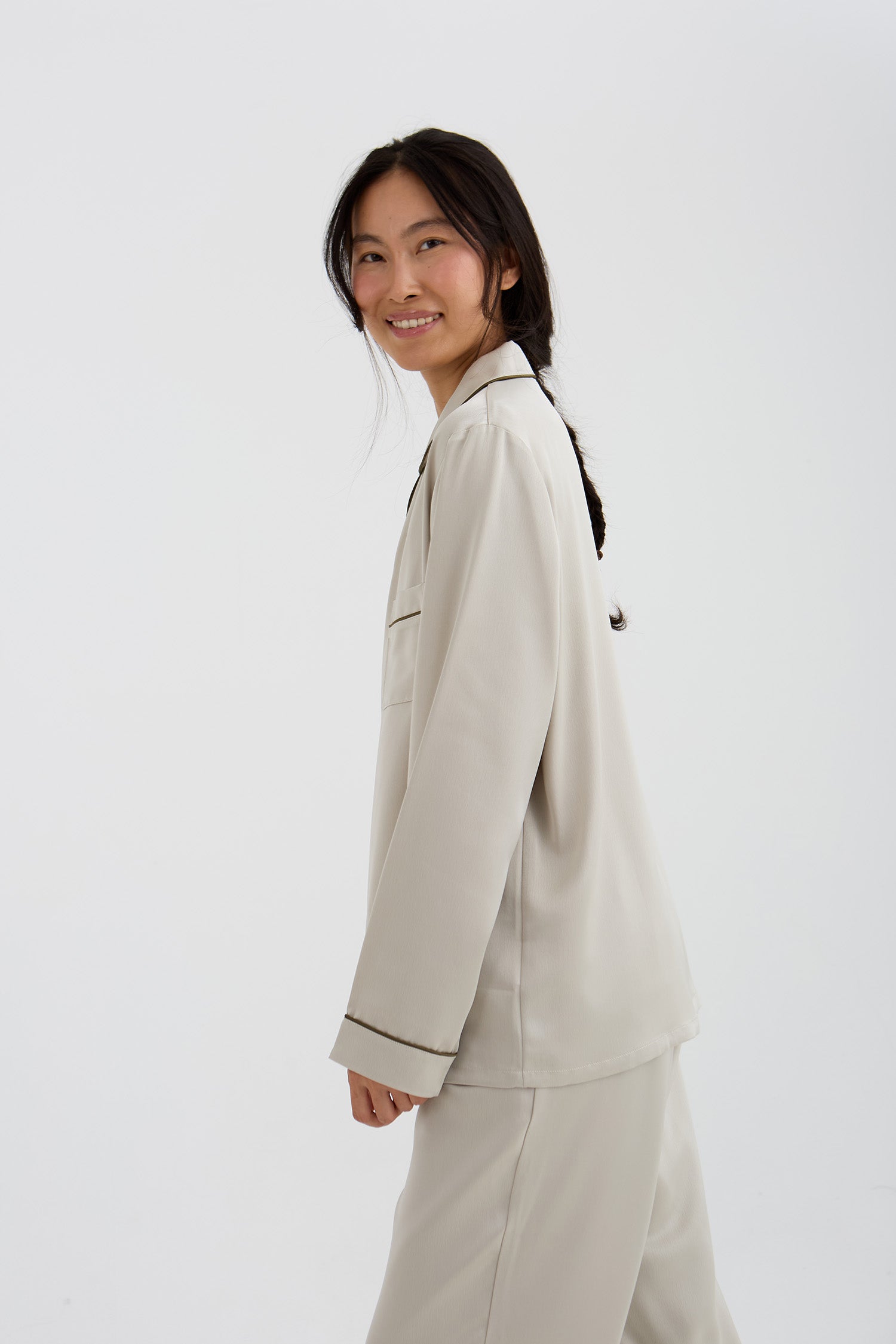 Eco Satin Long Pyjama Set In Pelican
