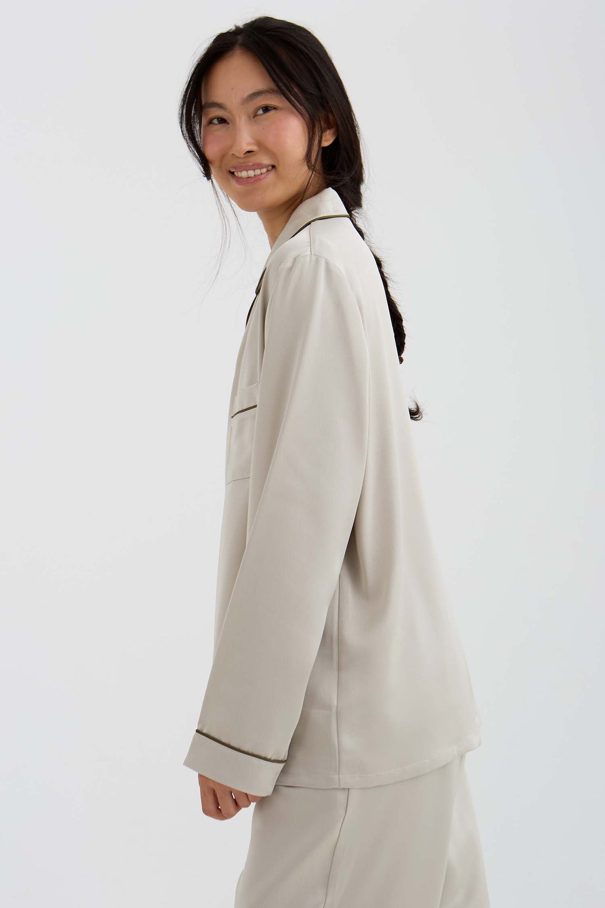 Eco Satin Long Pyjama Set In Pelican