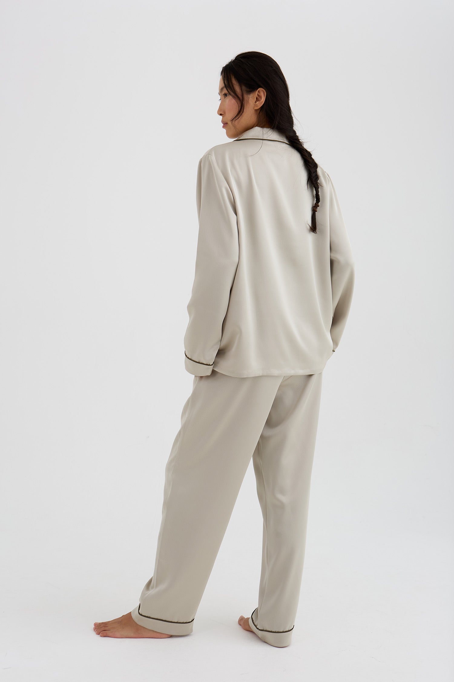 Eco Satin Long Pyjama Set In Pelican