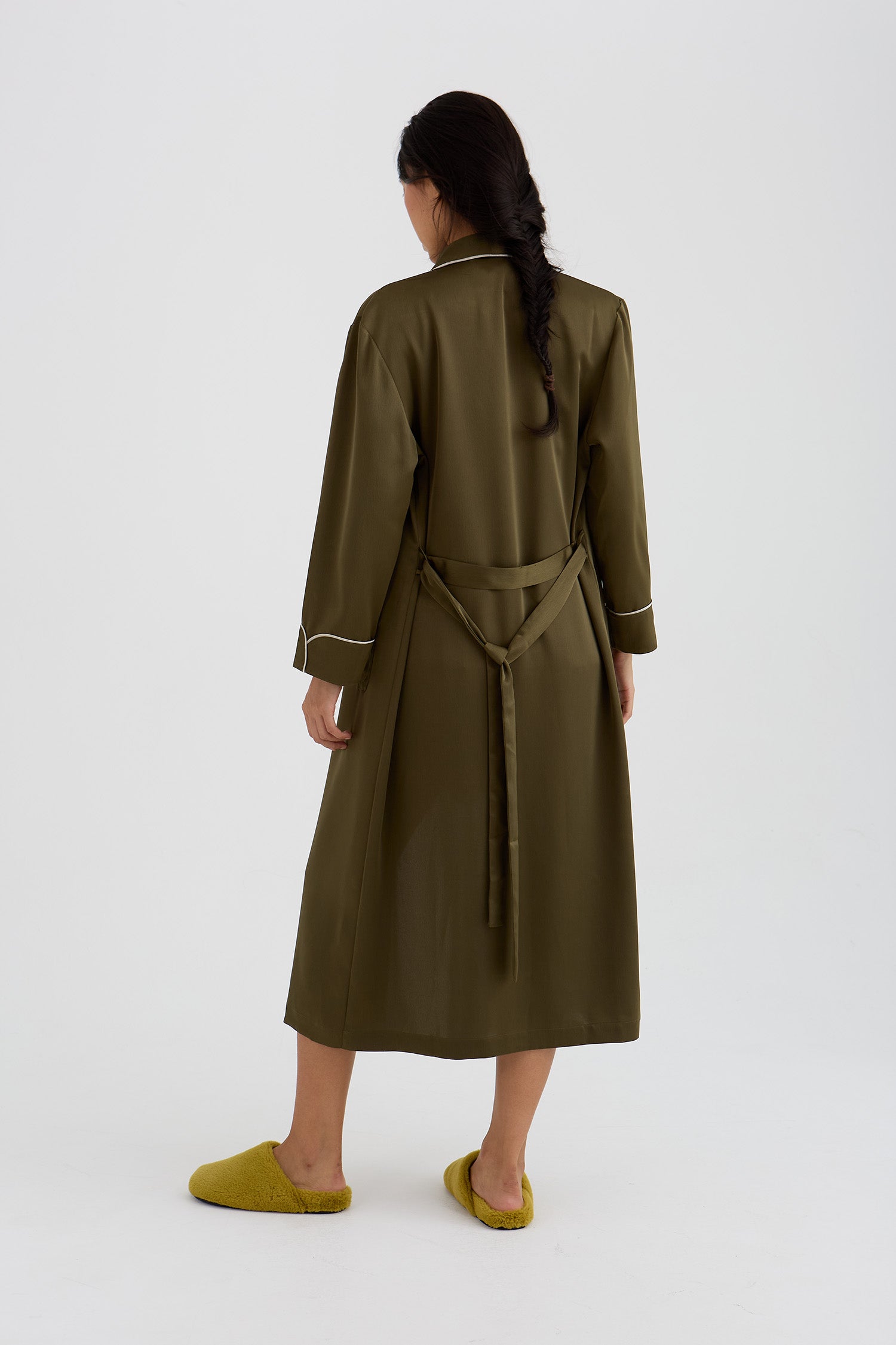 Eco Satin Robe In Olive