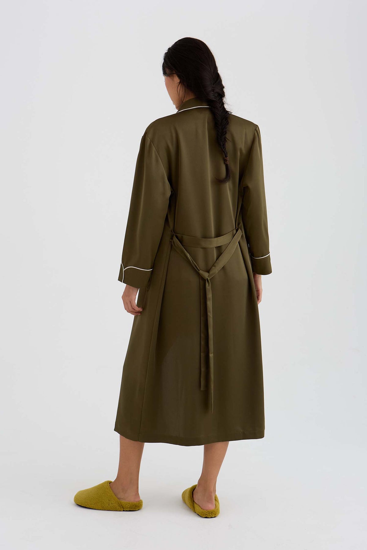 Eco Satin Robe In Olive