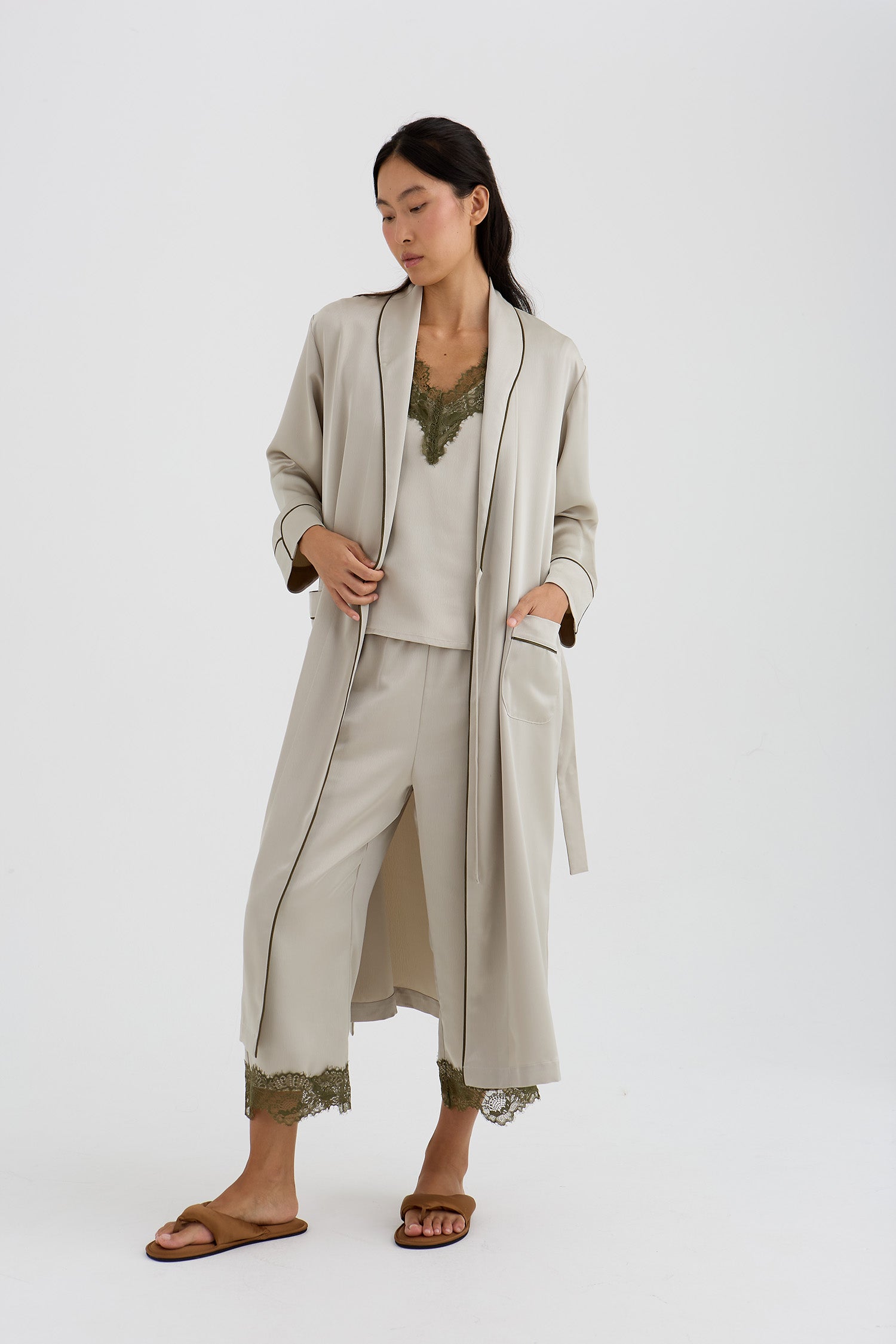 Eco Satin Robe In Pelican
