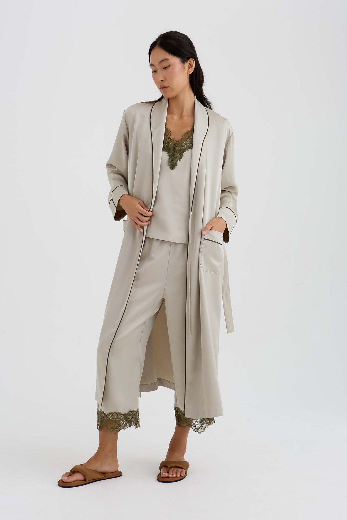 Eco Satin Robe In Pelican